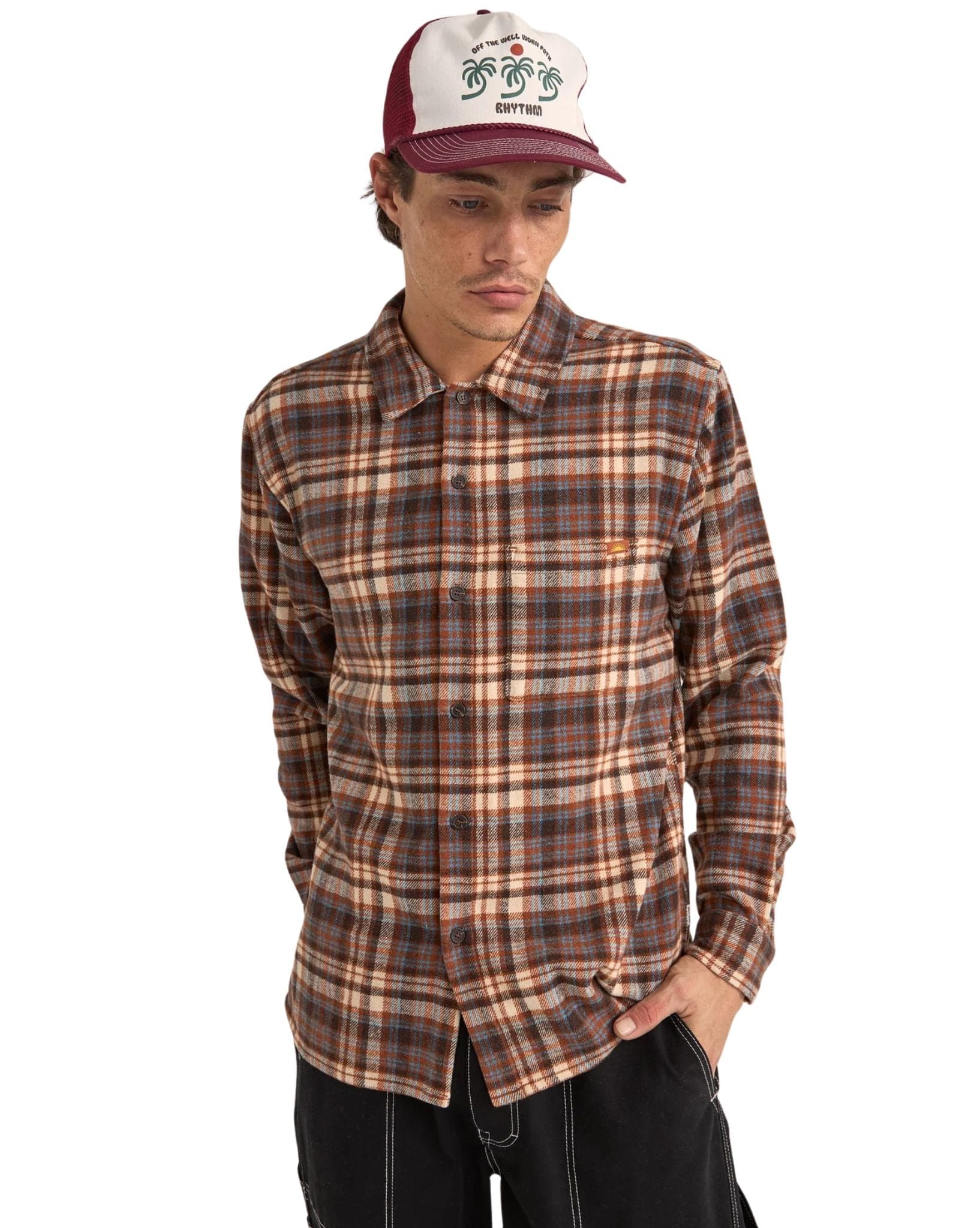 Rhythm Mens Albert Check Ls Shirt - Almond