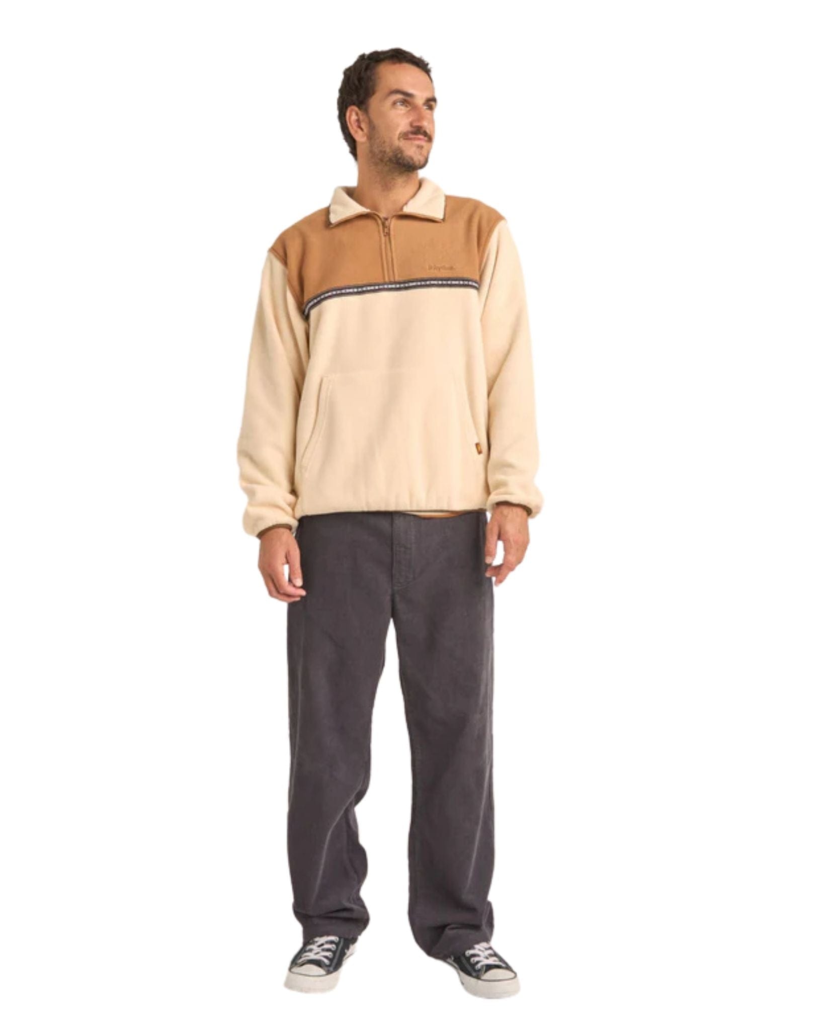 Rhythm Mens Alder Half Zip Pull Over - Latte