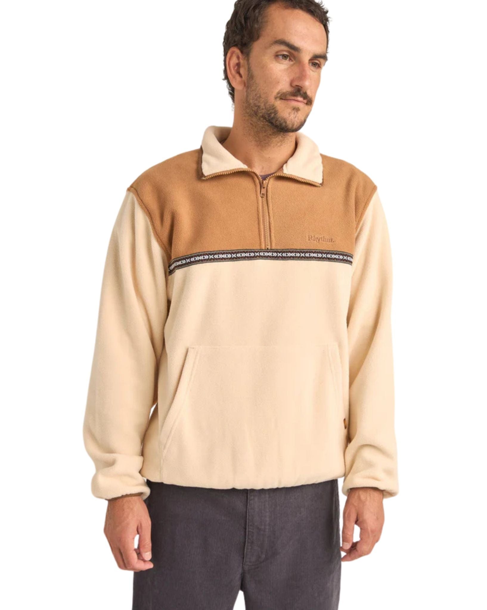 Rhythm Mens Alder Half Zip Pull Over - Latte