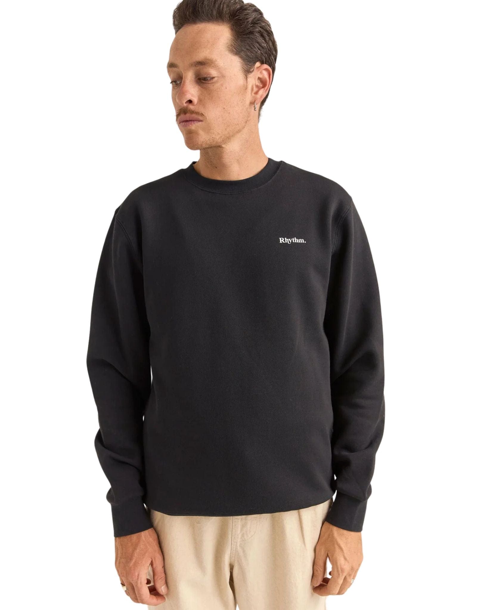 Rhythm Mens Brand Fleece Crew - Black