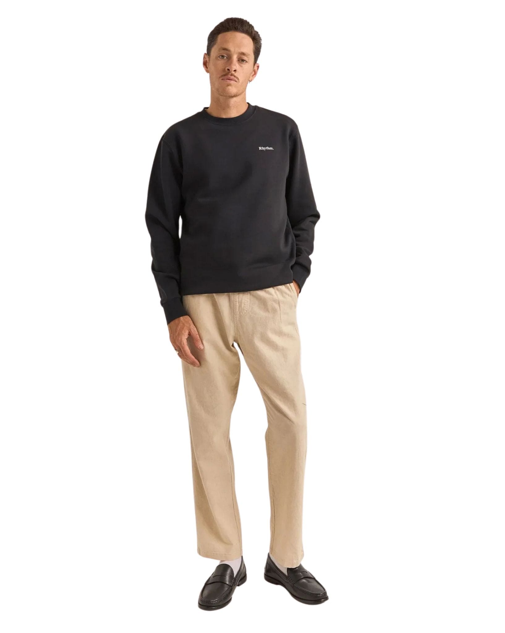 Rhythm Mens Brand Fleece Crew - Black