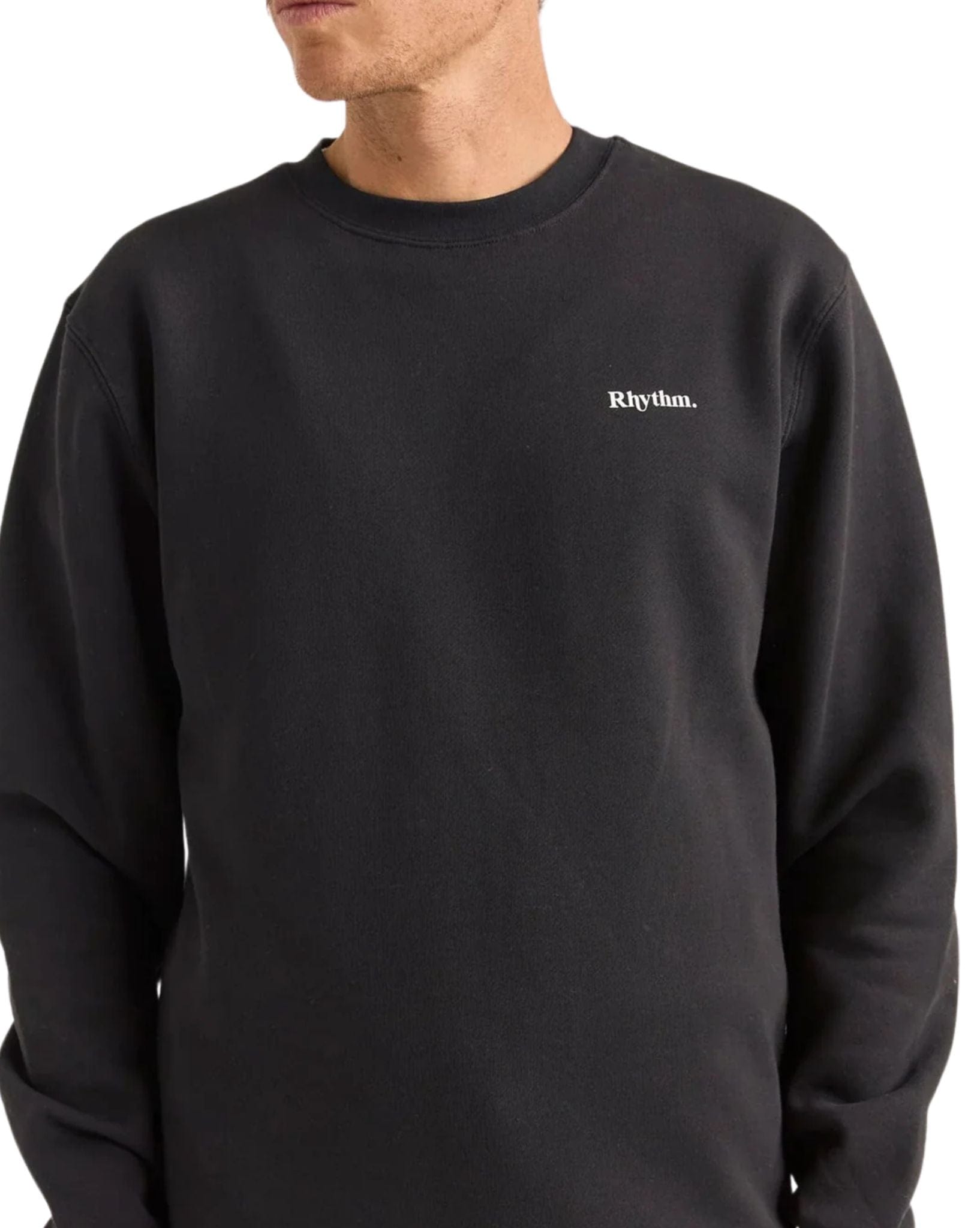 Rhythm Mens Brand Fleece Crew - Black