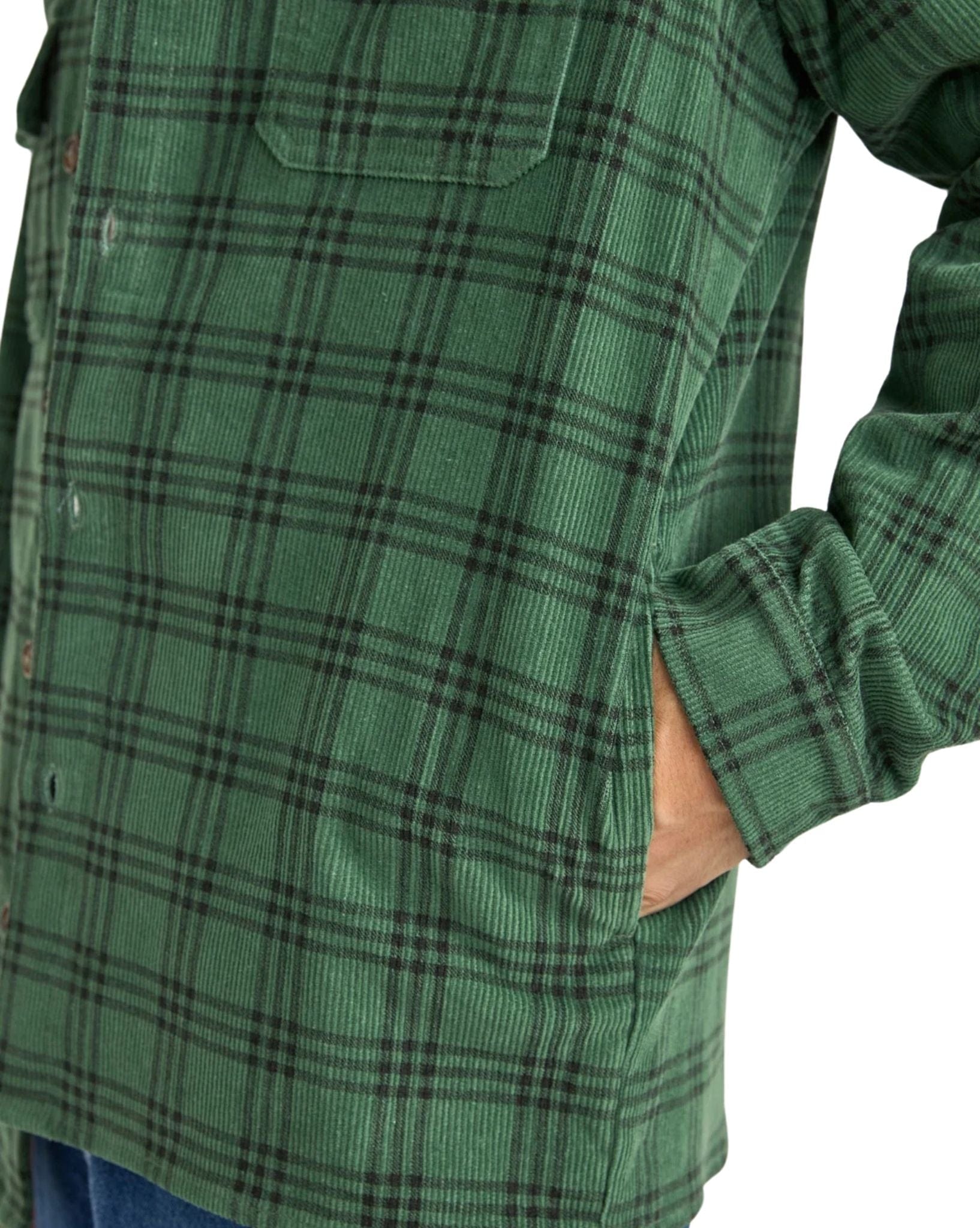 Rhythm Mens Cord Check Overshirt - Green