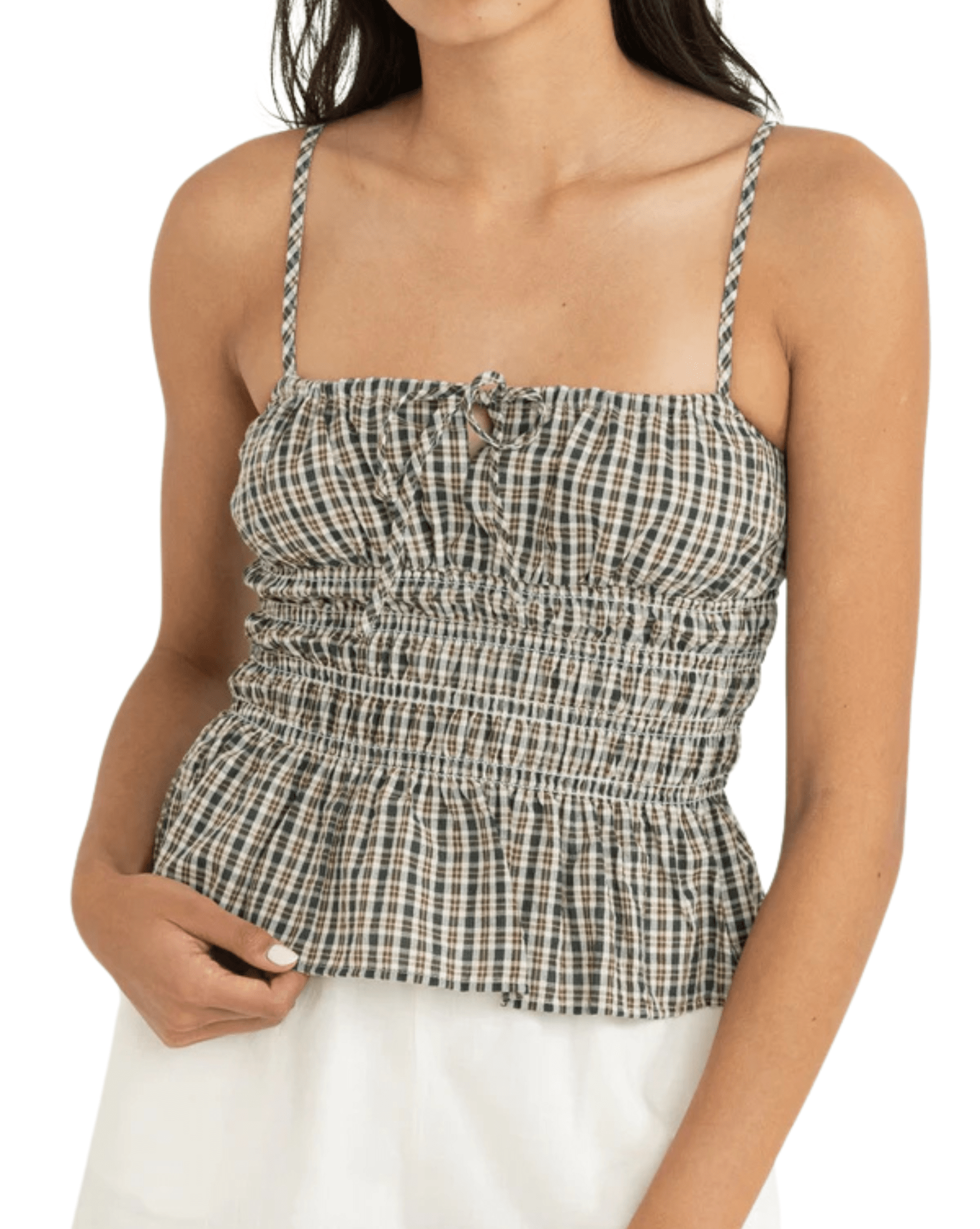 Rhythm Womens Antibes Plaid Top - Olive