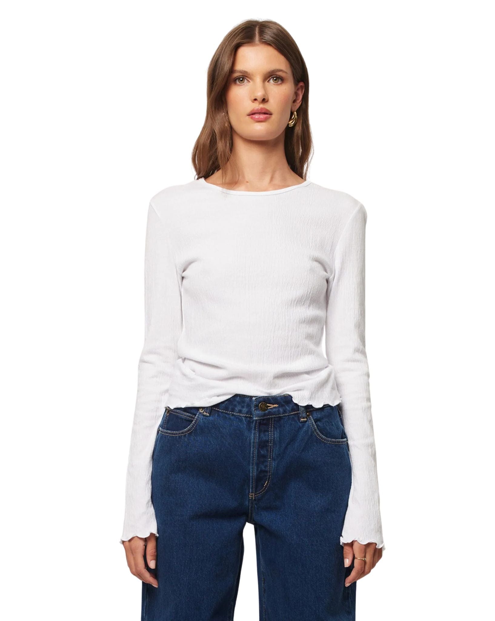 Rollas Womens Crinkle Longsleeve - White
