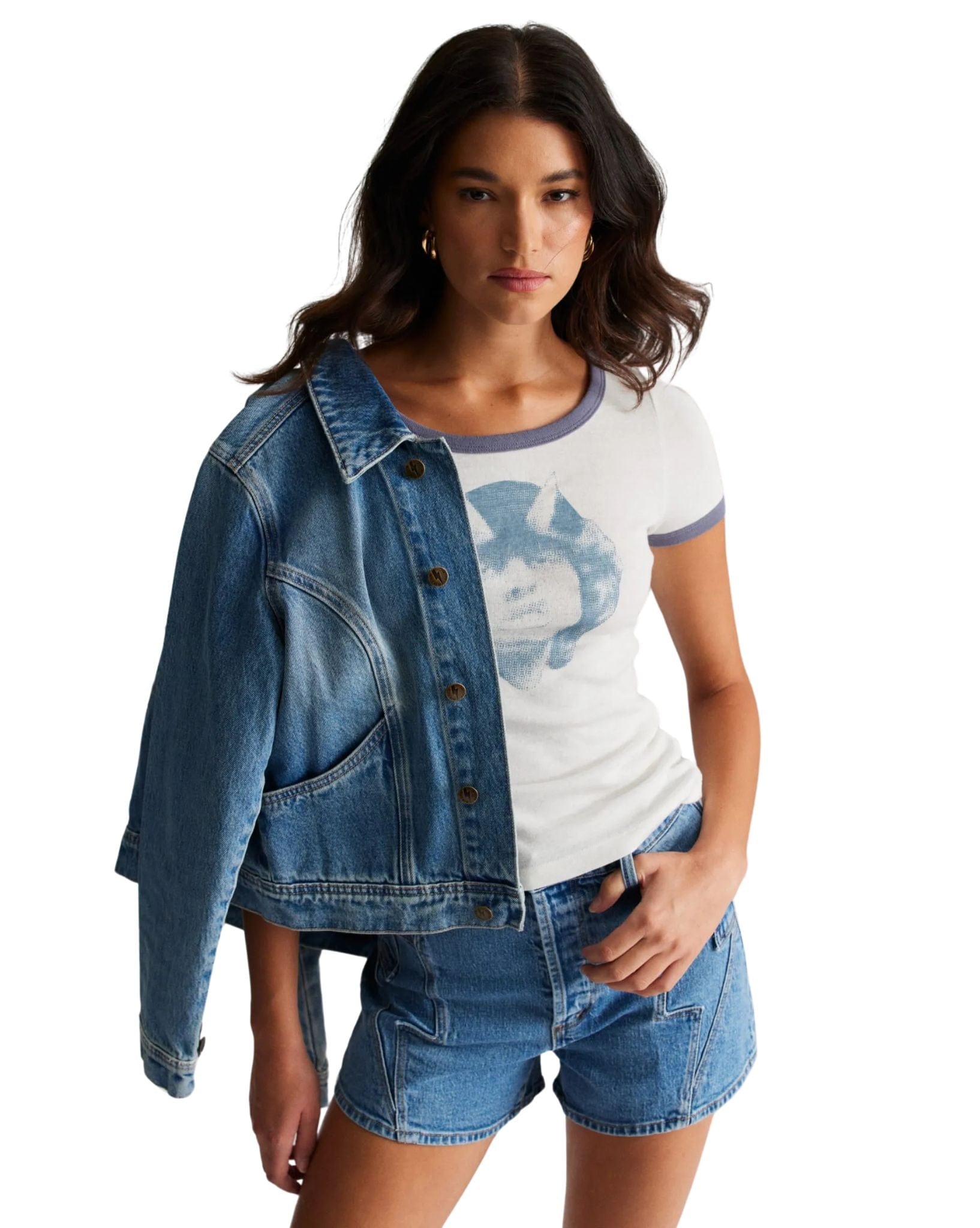 Rollas Womens Hell Ringer Baby Tee - Vintage White