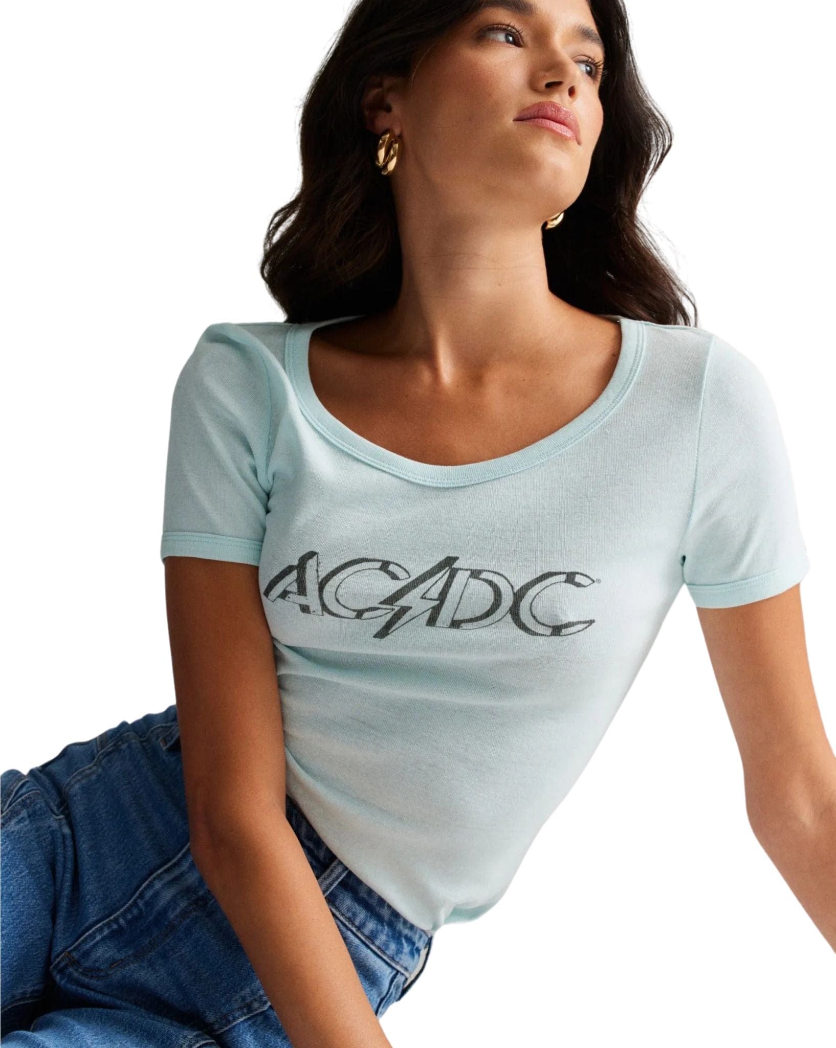 Rollas Womens Old School Baby Tee - Baby Blue