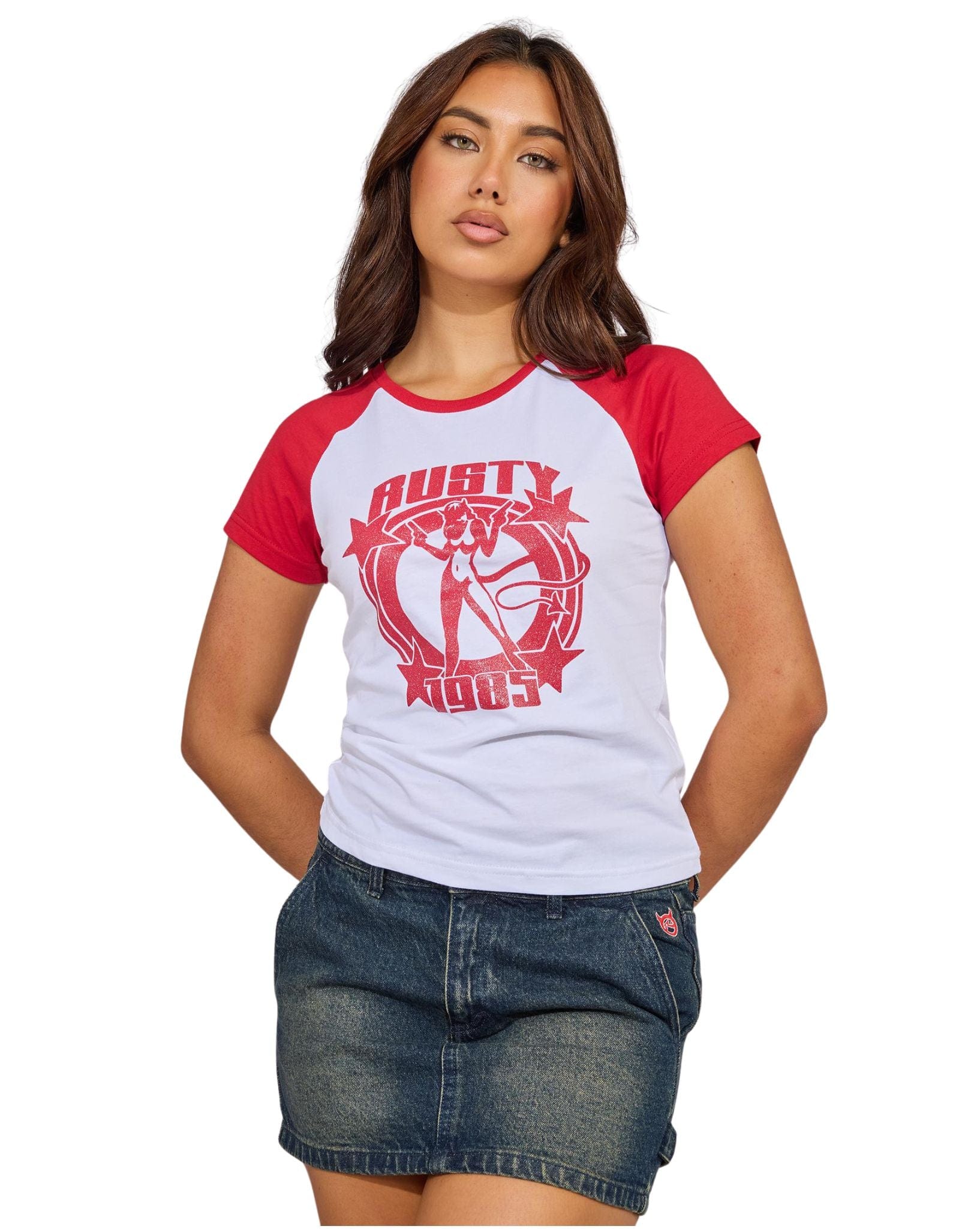 Rusty Daring Devil Cap Sleeve Baby Tee