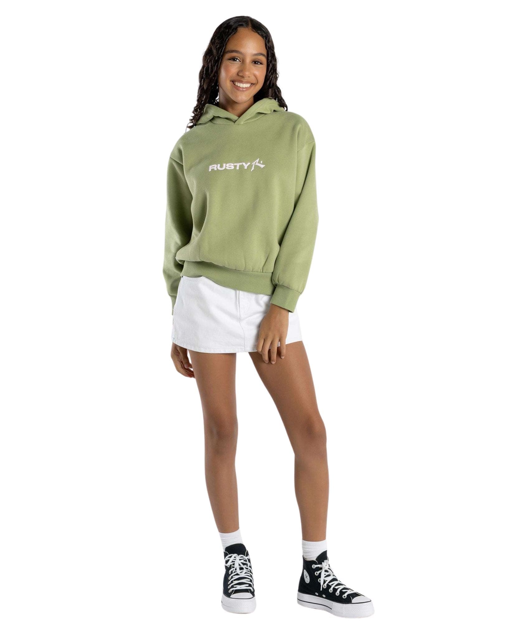 Rusty Essentials Hooded Fleece Girls - Shadow Army