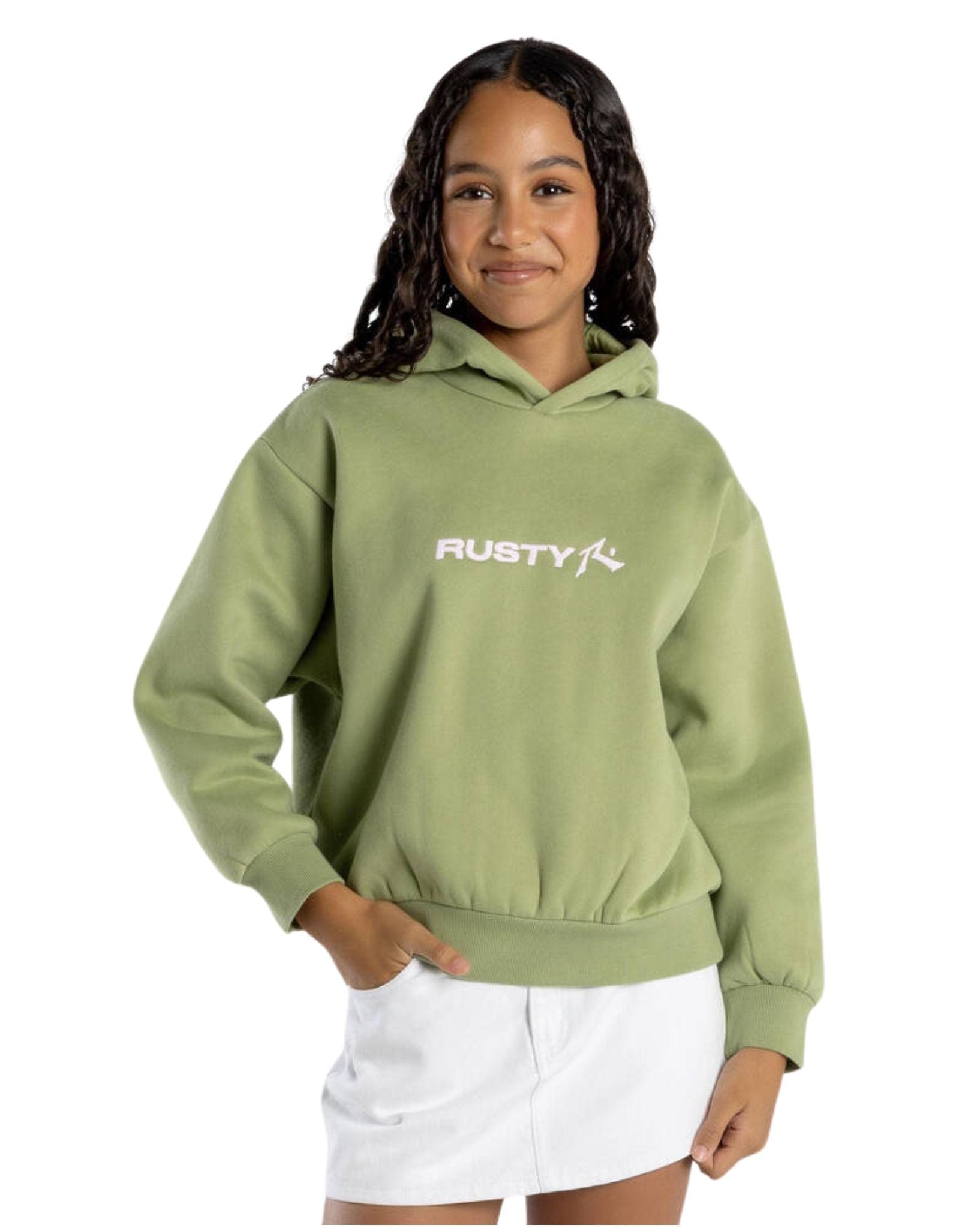 Rusty Essentials Hooded Fleece Girls - Shadow Army