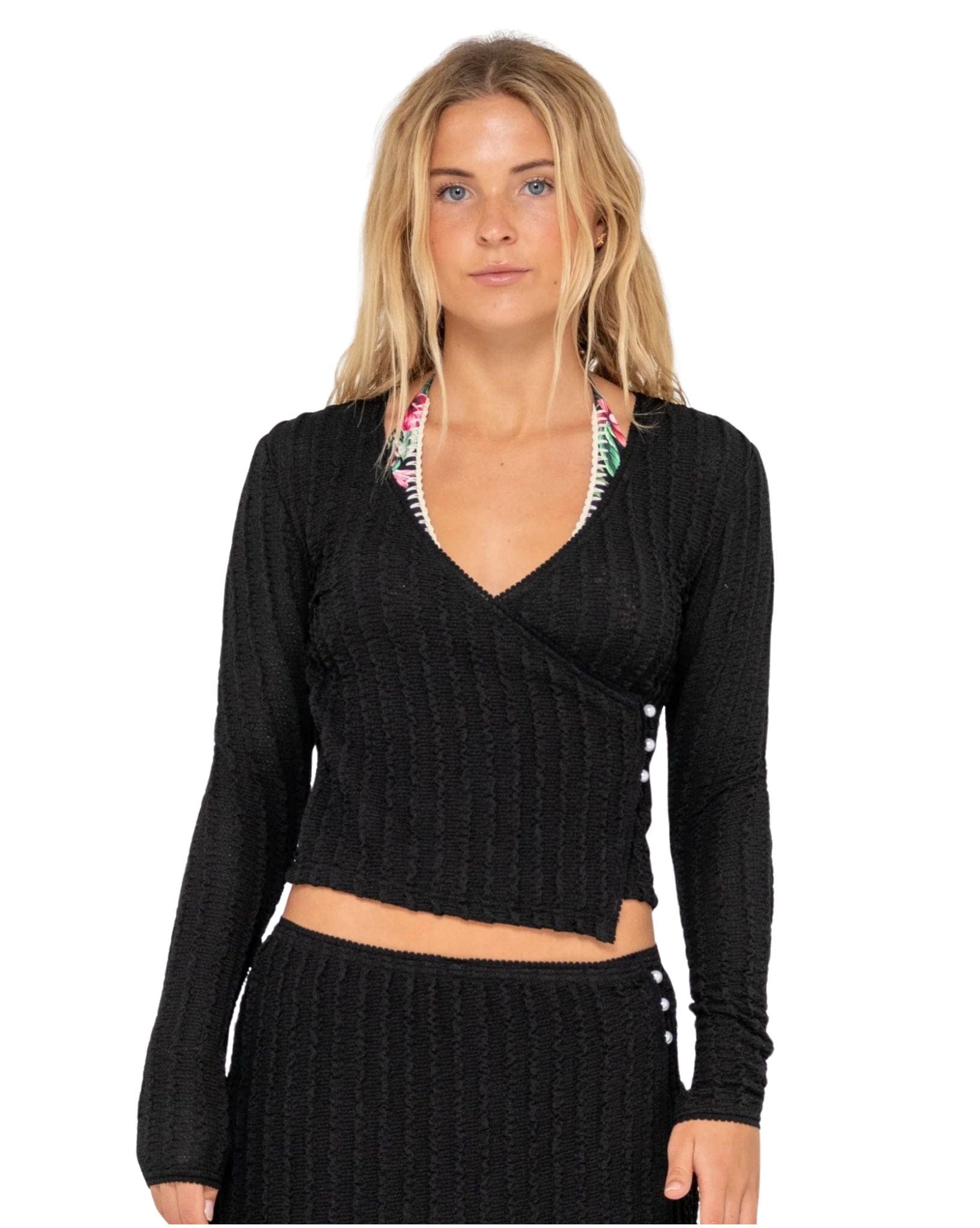 Rusty I Kissed A Pearl Lace Wrap L/S Top