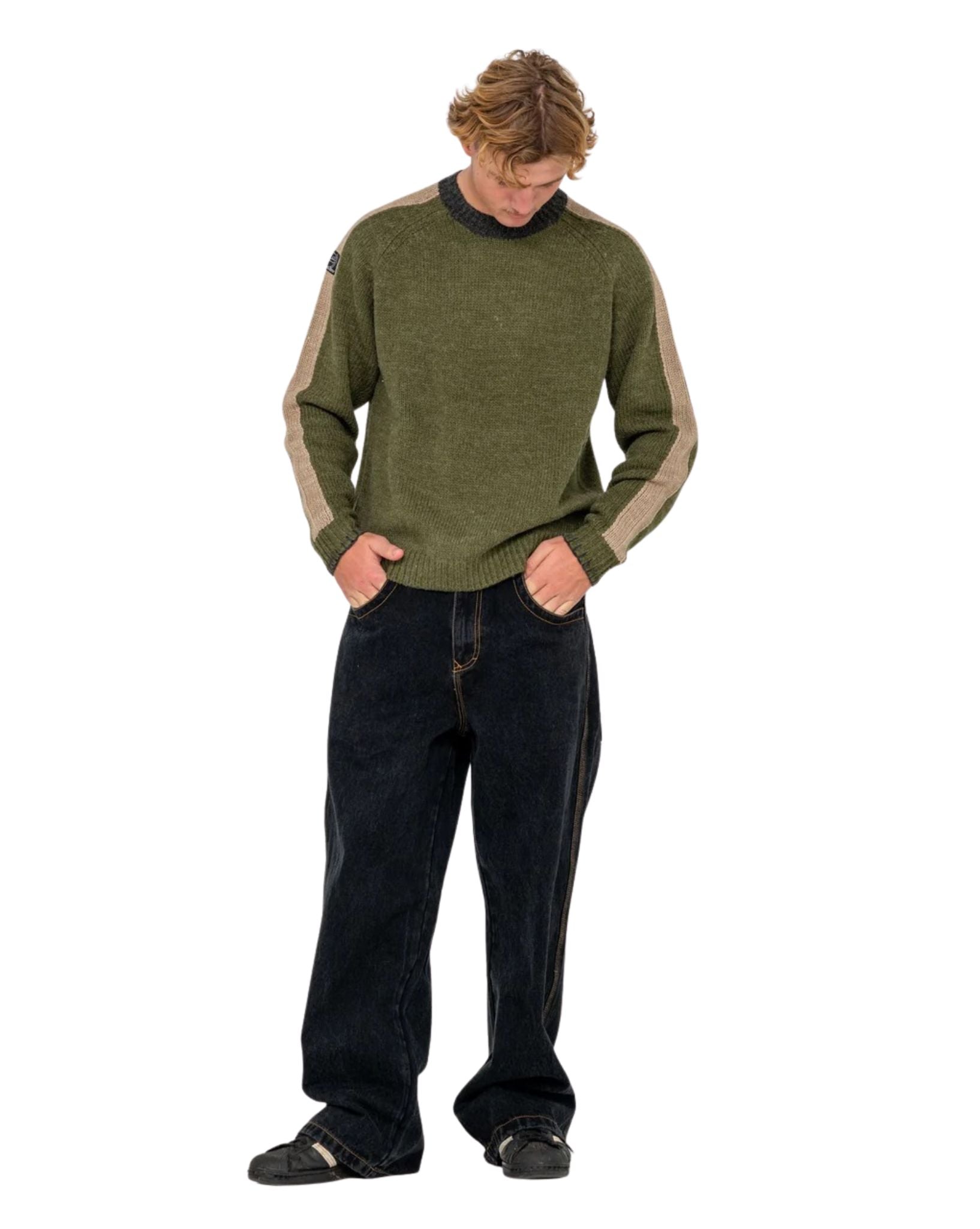Rusty Mens Fishermans Boxy Knitted Crew