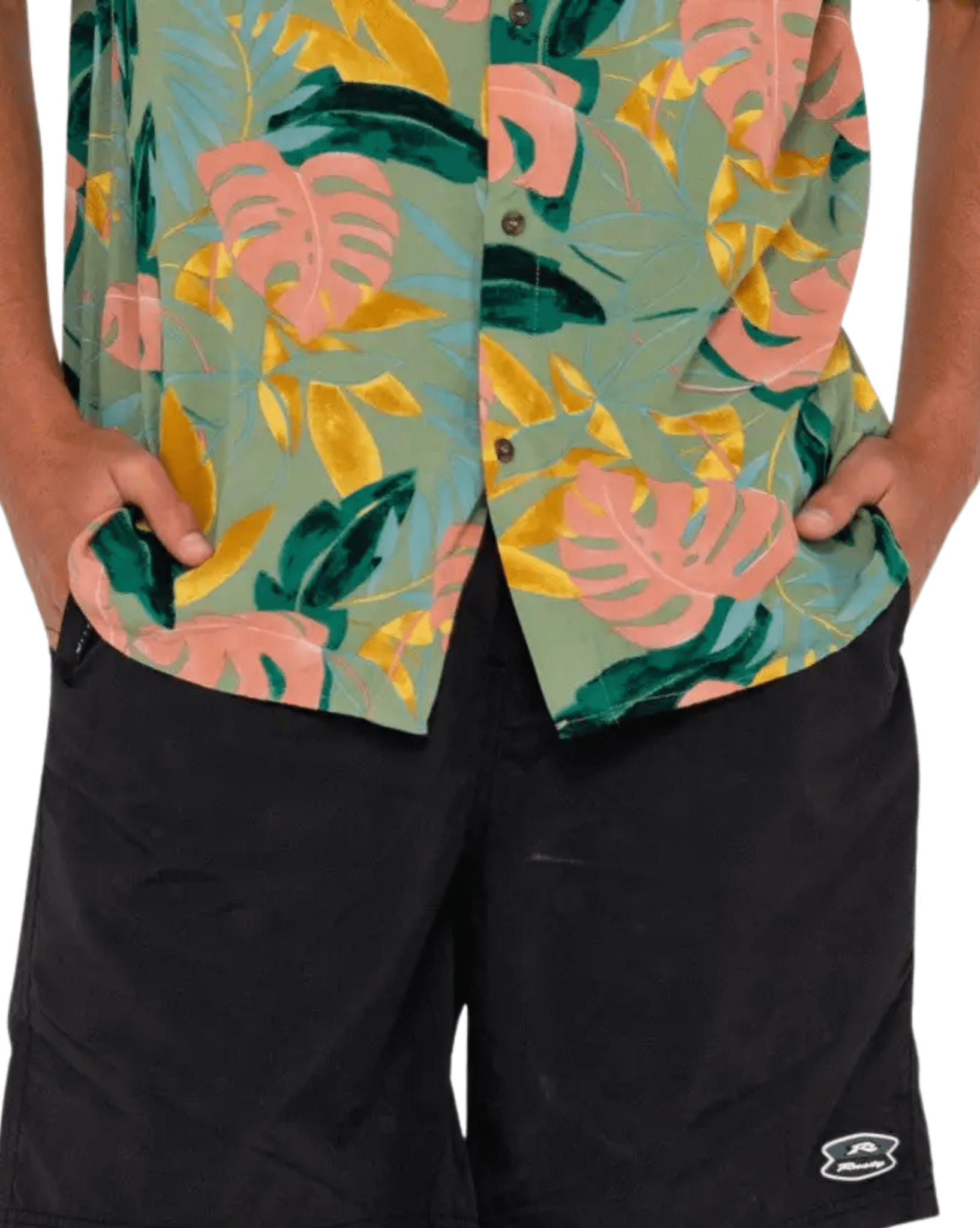 Rusty Pastel Paradise Short Sleeve Shirt Boys - Army Green