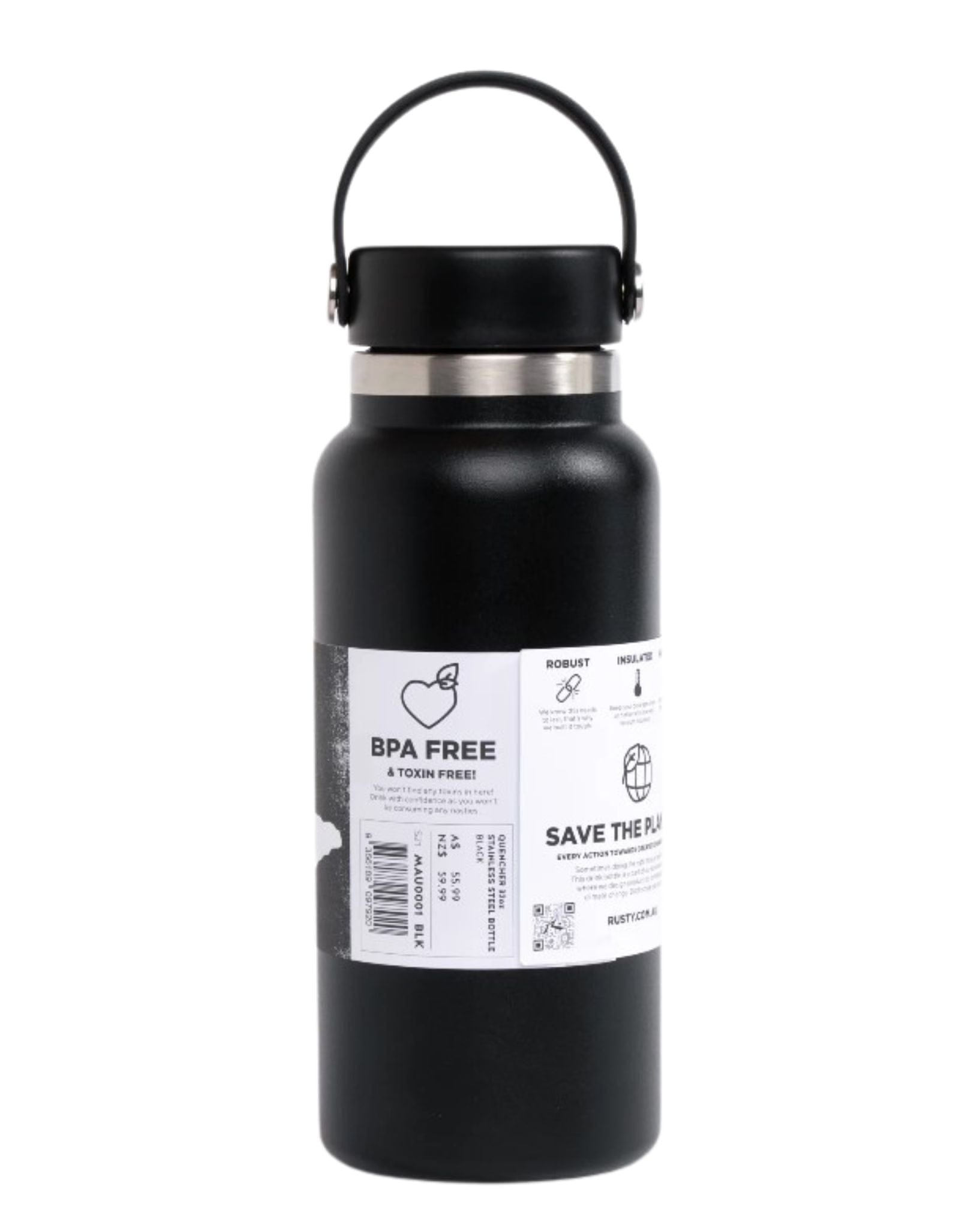 Rusty Quencher 32Oz Stainless Steel Bottle - Black