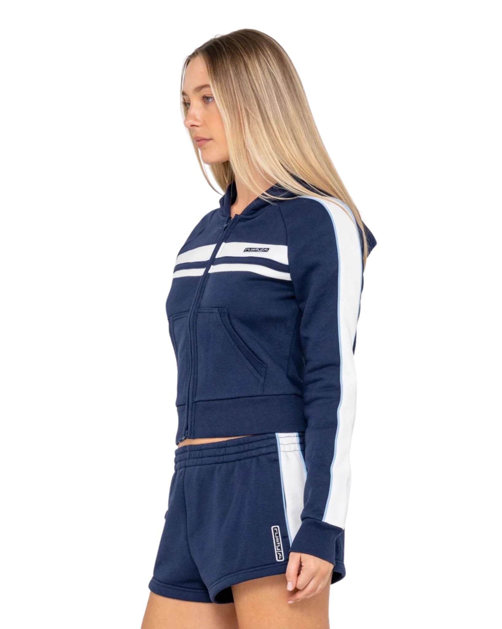 Rusty Retro Lines Zip Through Hooded Fleece