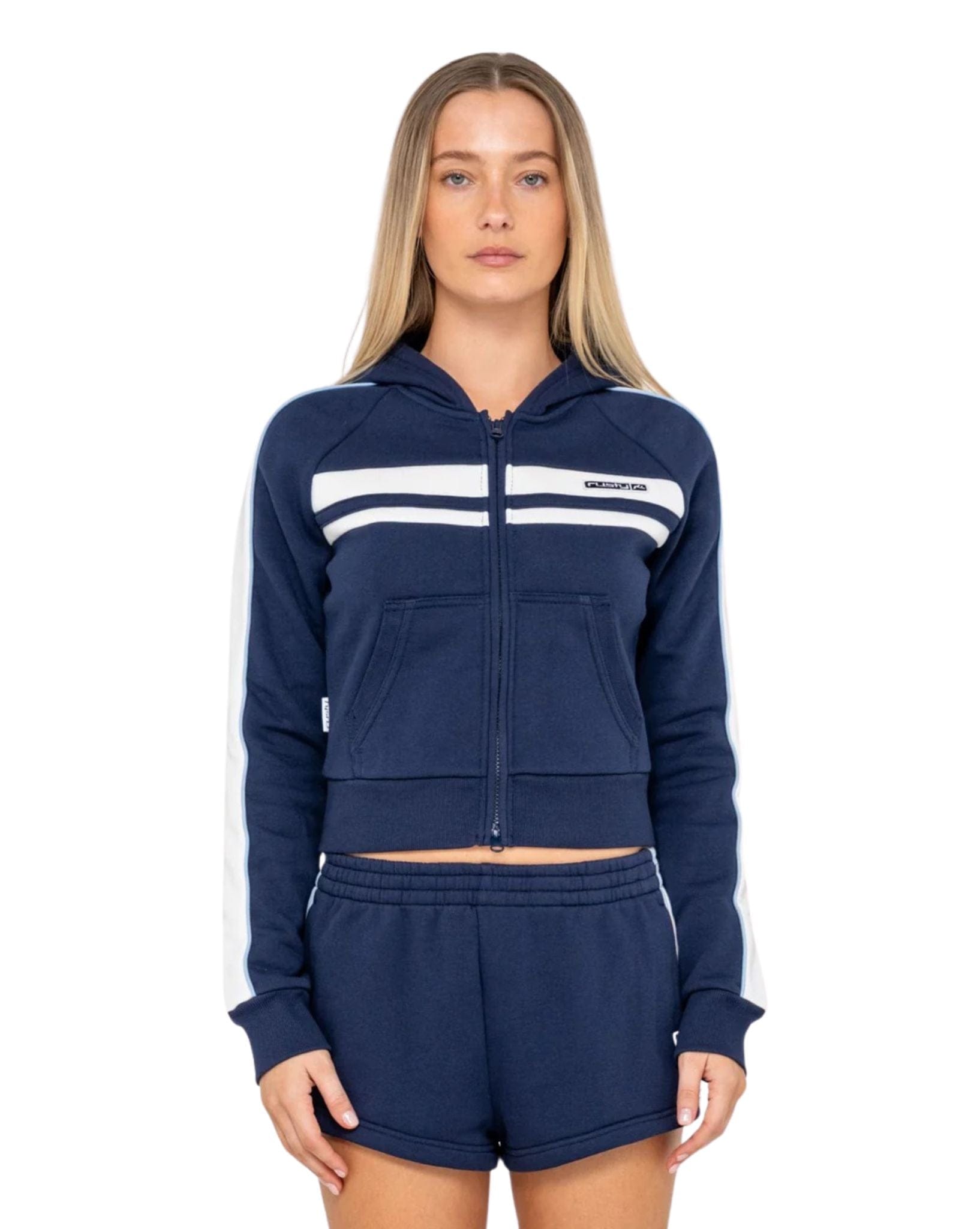 Rusty Retro Lines Zip Through Hooded Fleece