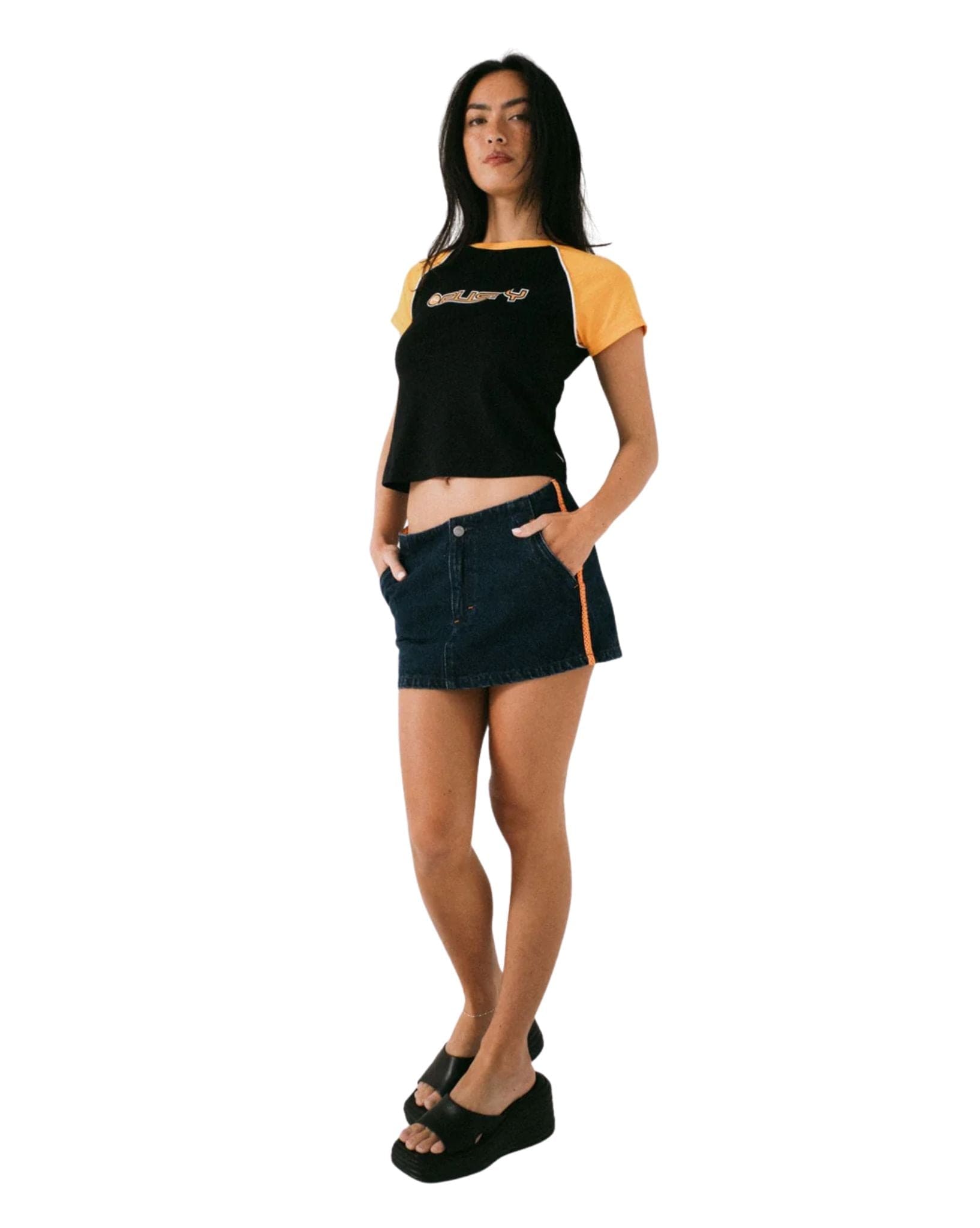 Rusty Webber Denim Low Rise Micro Mini Skirt