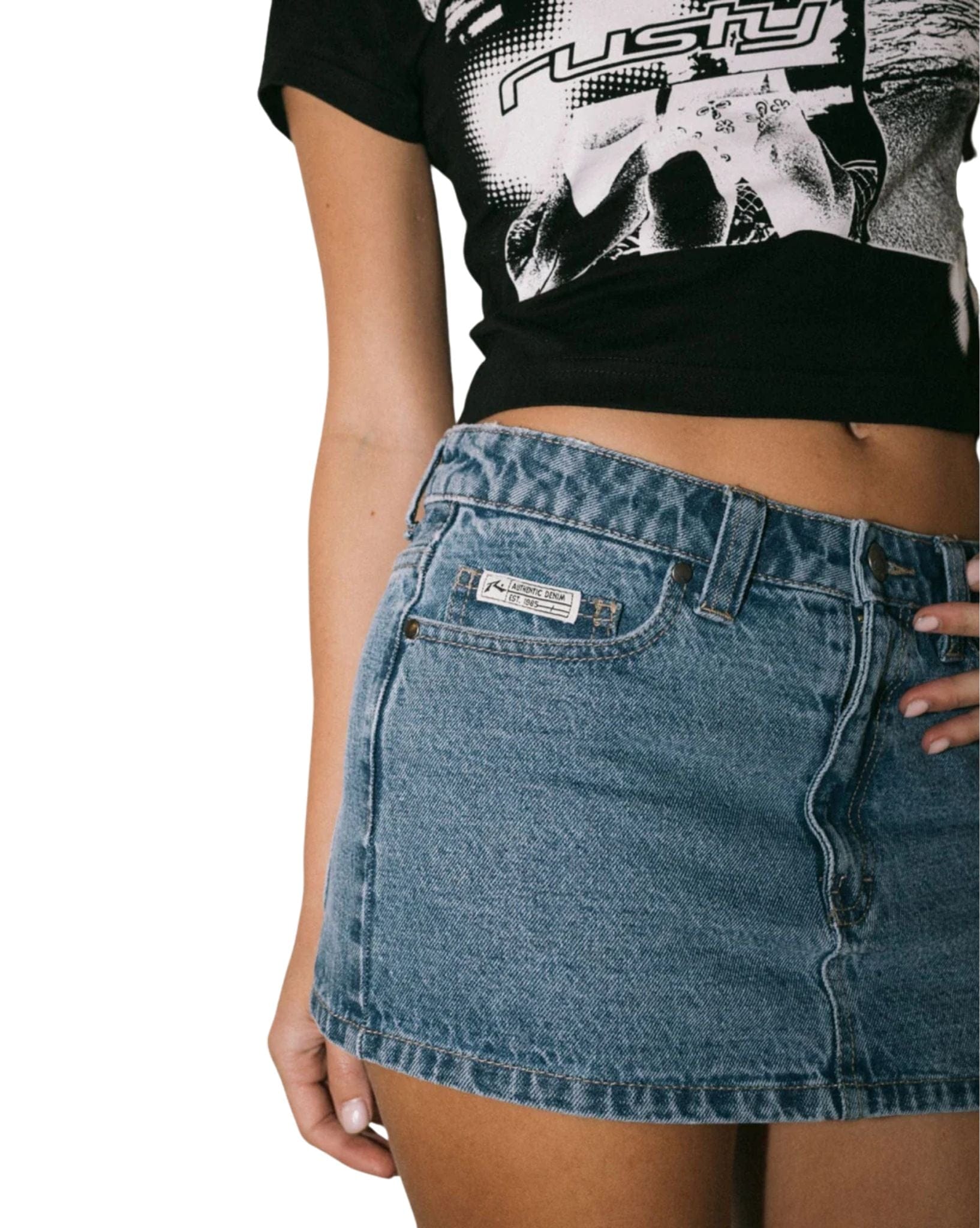 Rusty Womens Mavericks Low Rise Denim Mini Skirt