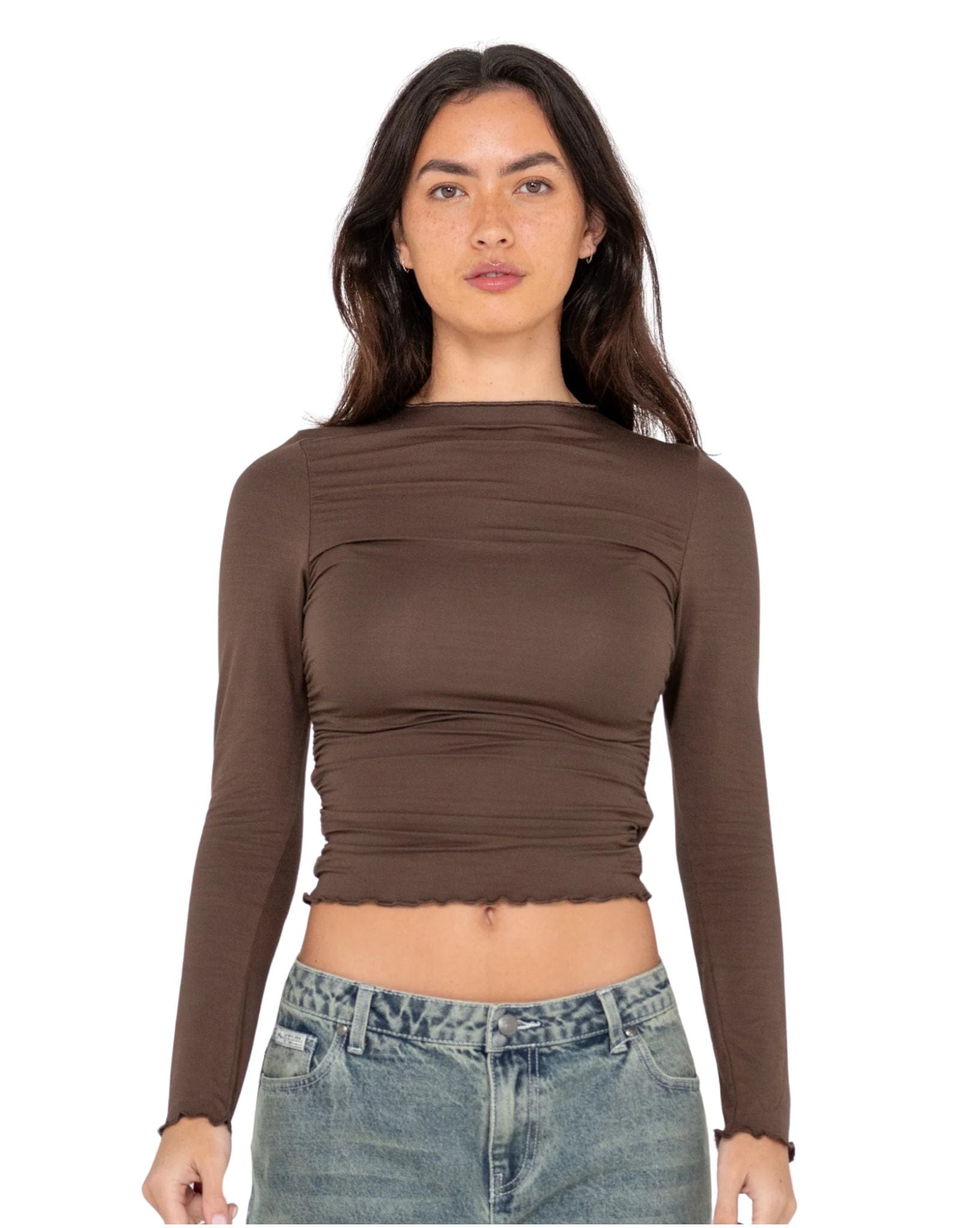 Rusty Womens Plain Jane Ruched Ls Top