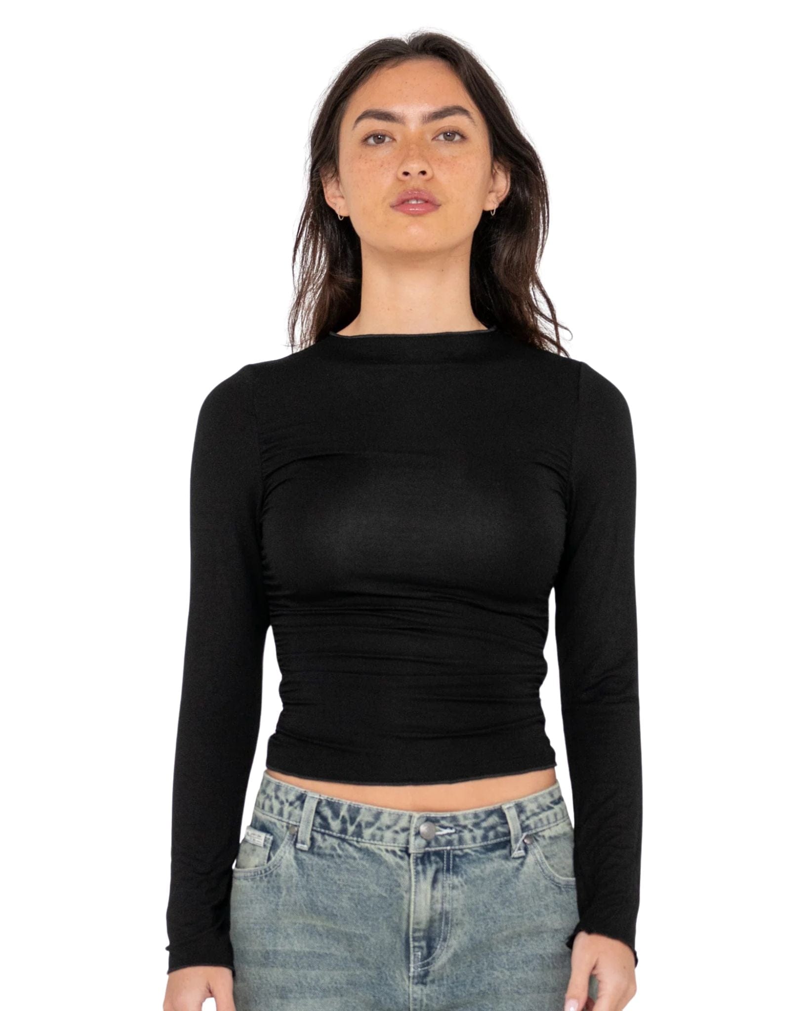 Rusty Womens Plain Jane Ruched Ls Top