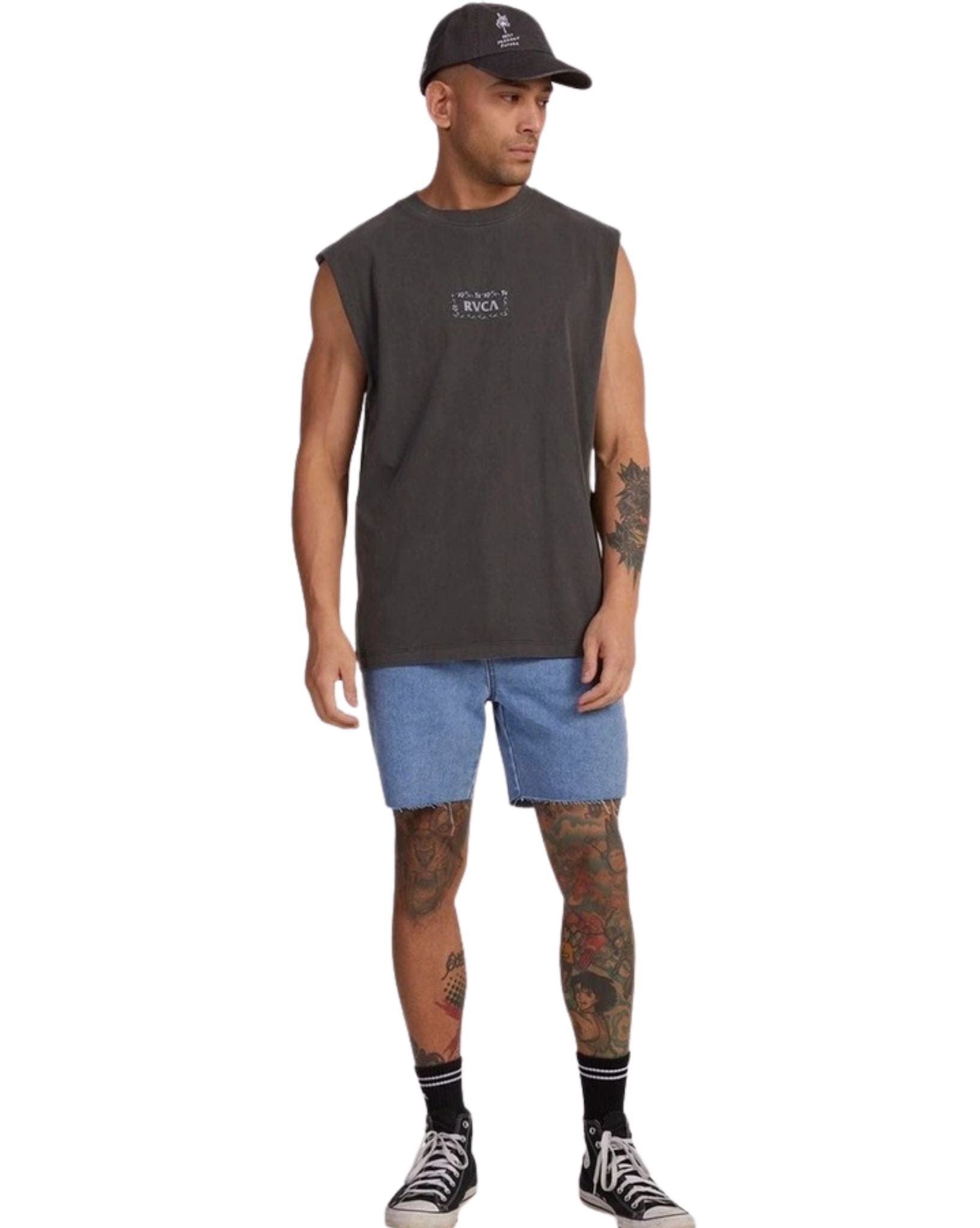 RVCA Mens Break Away Muscle - Washed Black