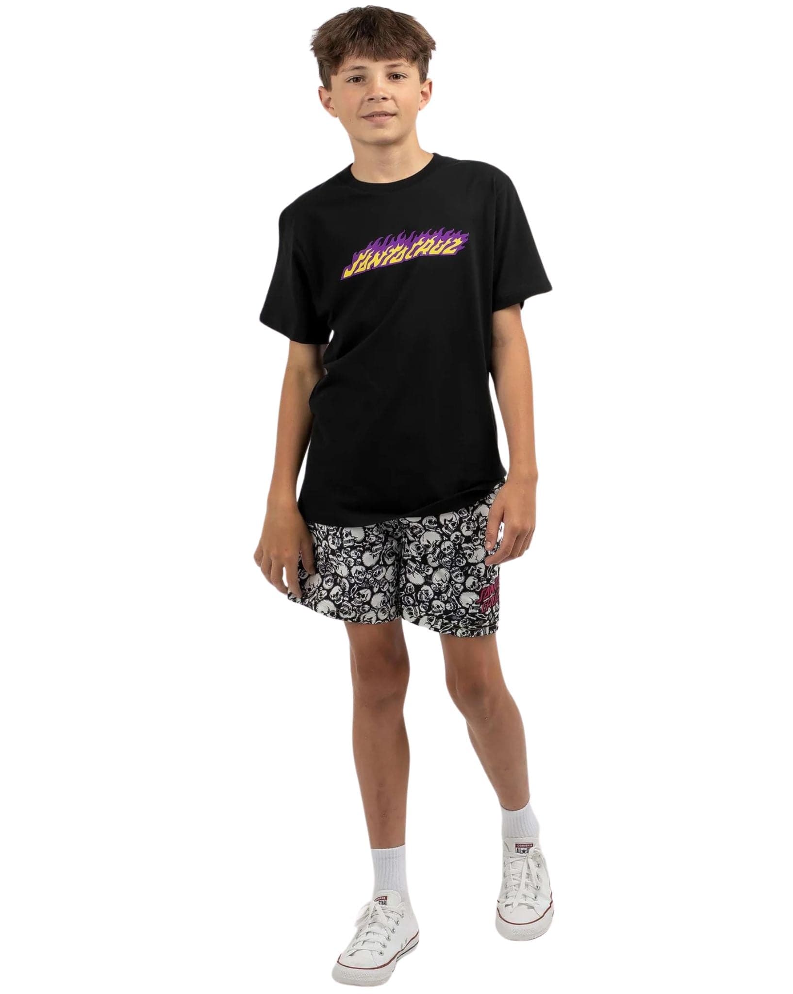 Santa Cruz Boys Flame Strip Hand Tee - Black