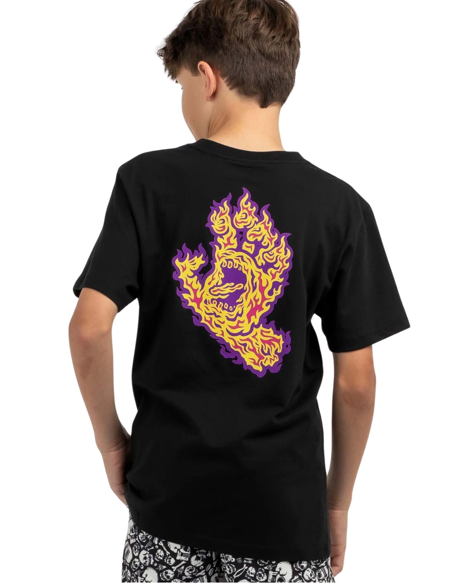 Santa Cruz Boys Flame Strip Hand Tee - Black