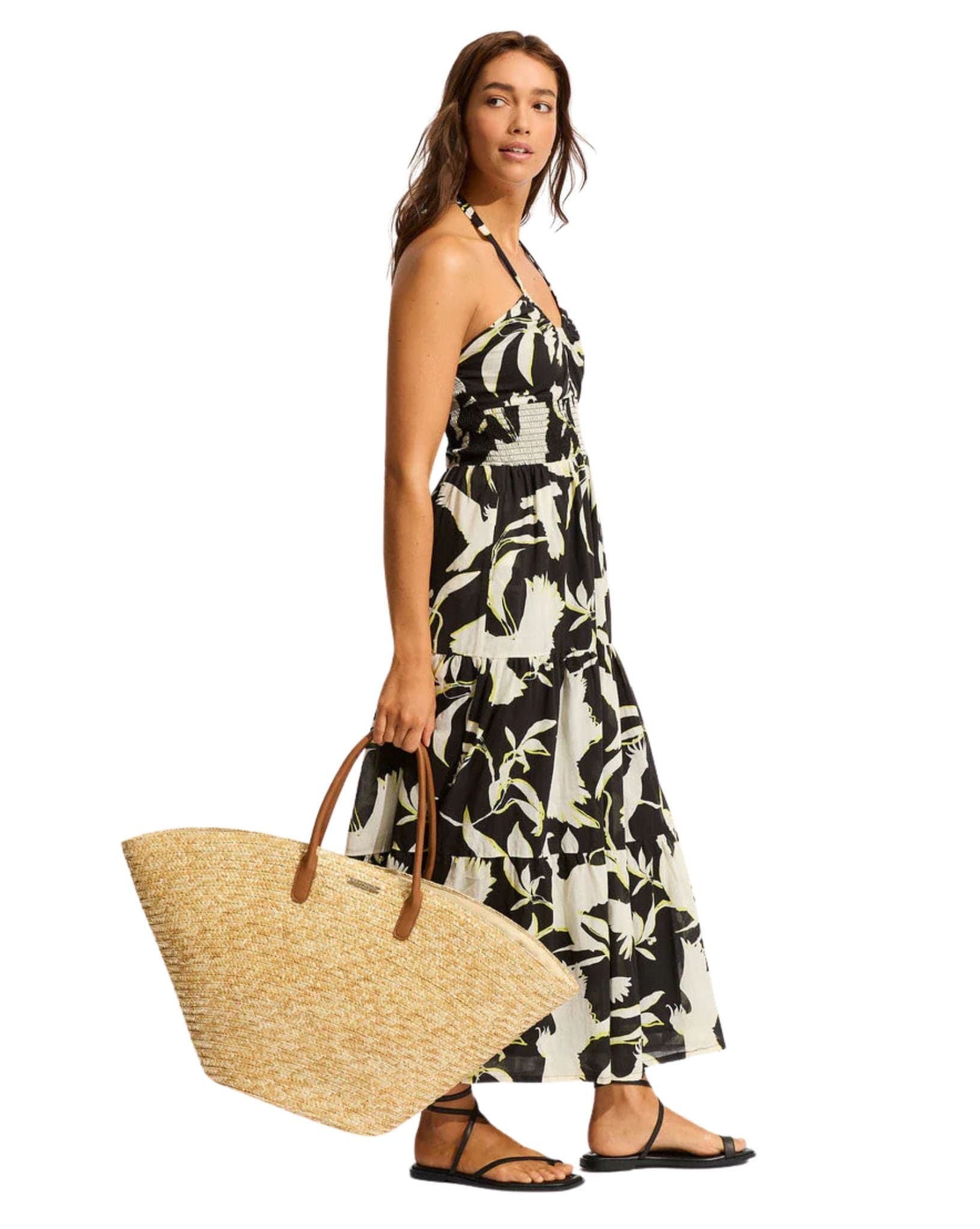 Seafolly Birds Of Paradise Straw Fan Tote Bag
