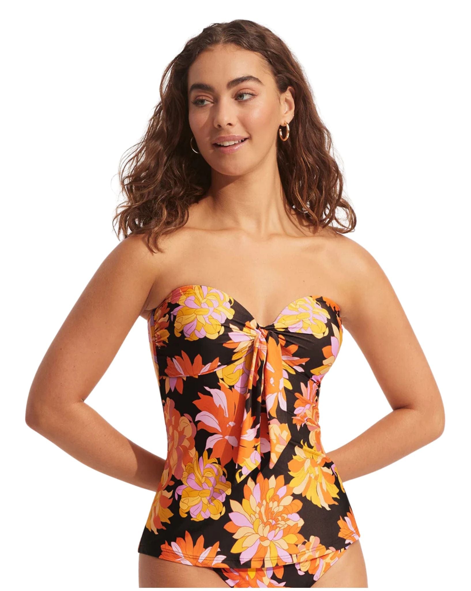 Seafolly Palm Springs Twist Front Bandeau Singlet - Black
