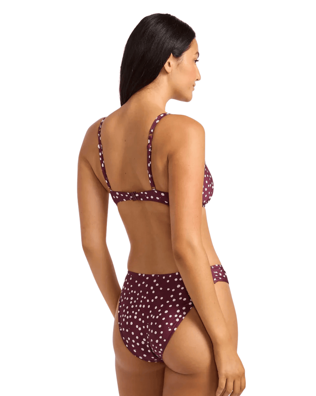 Seafolly Womens Dolcedot High Leg Ruched Side Pant - Dark Burgundy