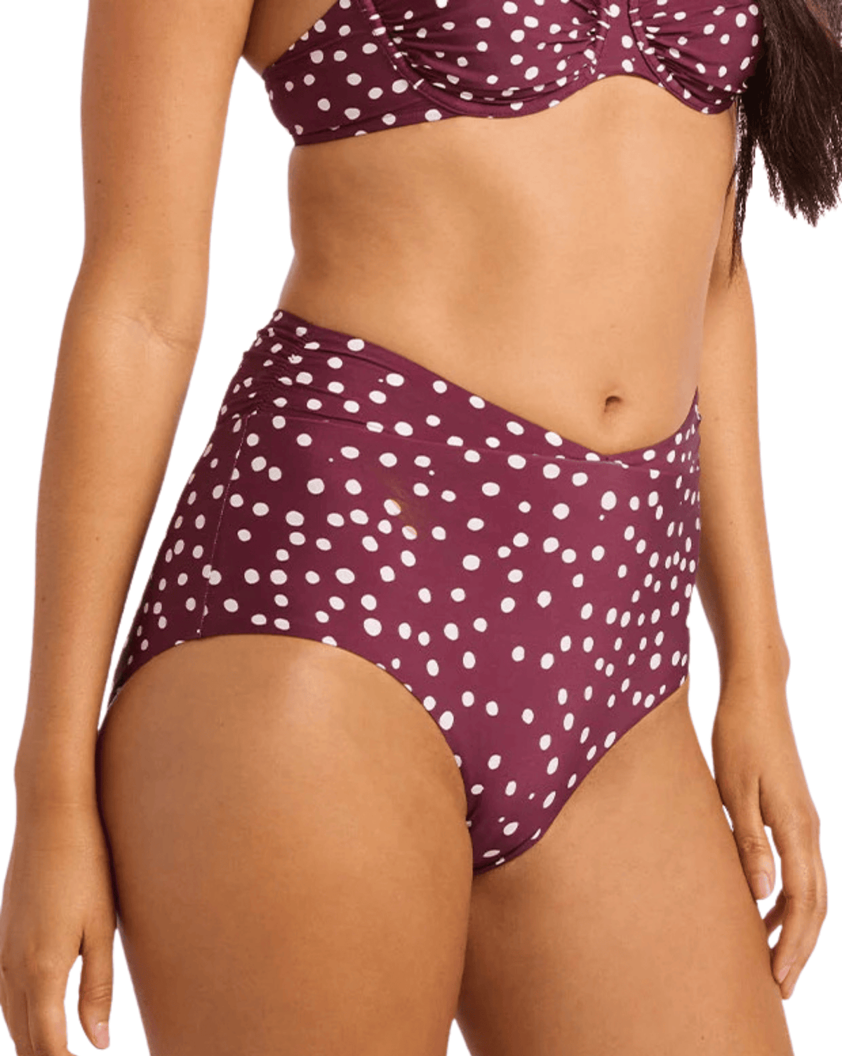 Seafolly Womens Seafolly Dolce Dot Ruched Band High Waist Pant - Dark Burgundy