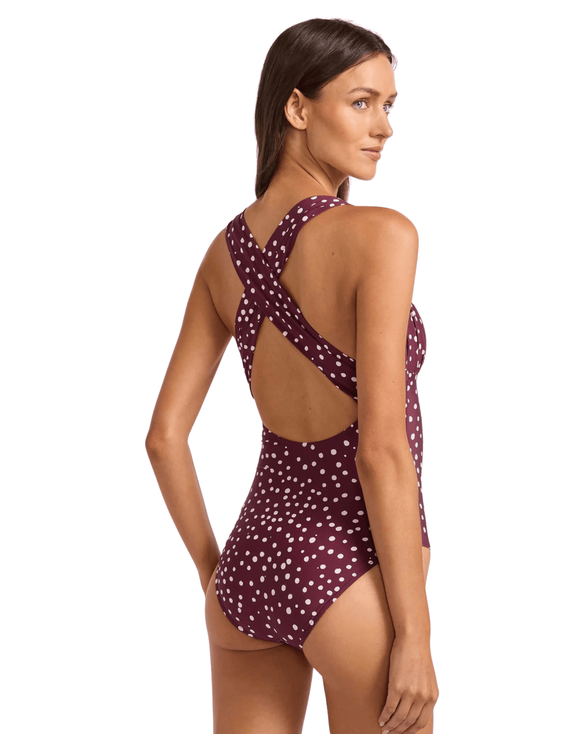 Seafolly Womens Seafolly Dolce Dot Ruched Cross Back One Piece