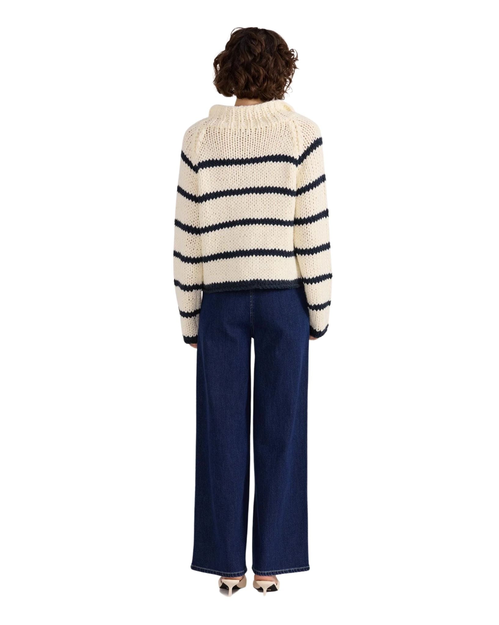Staple the label Womens Frankie Stripe Jumper - Cream I Navy