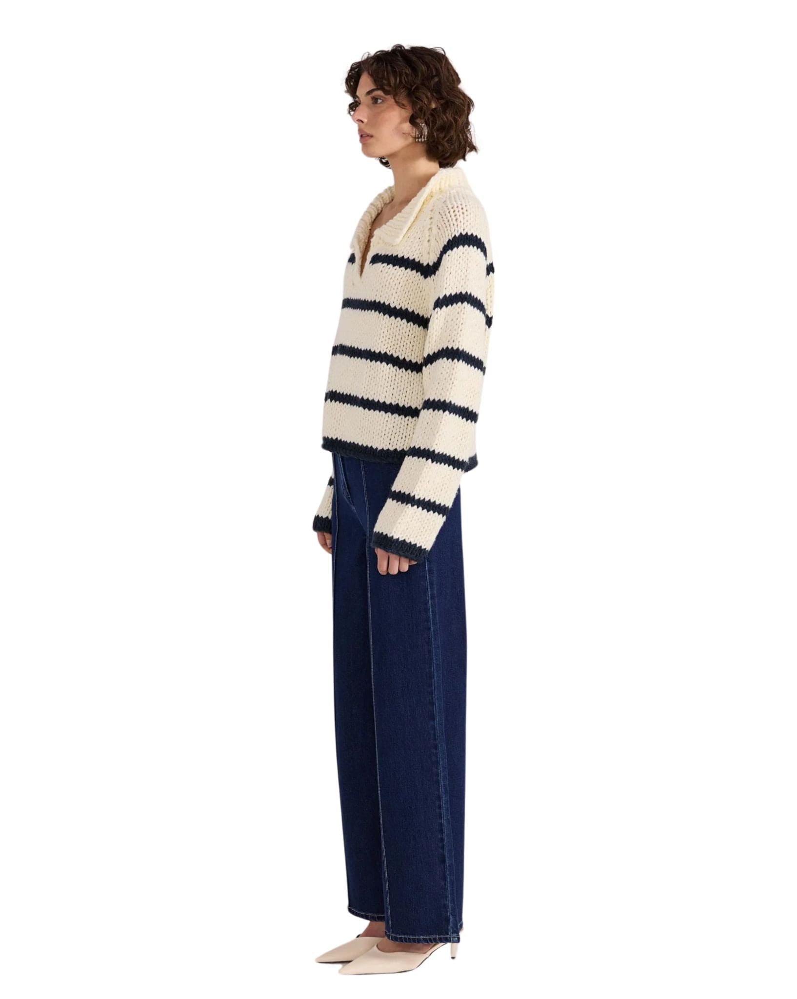 Staple the label Womens Frankie Stripe Jumper - Cream I Navy