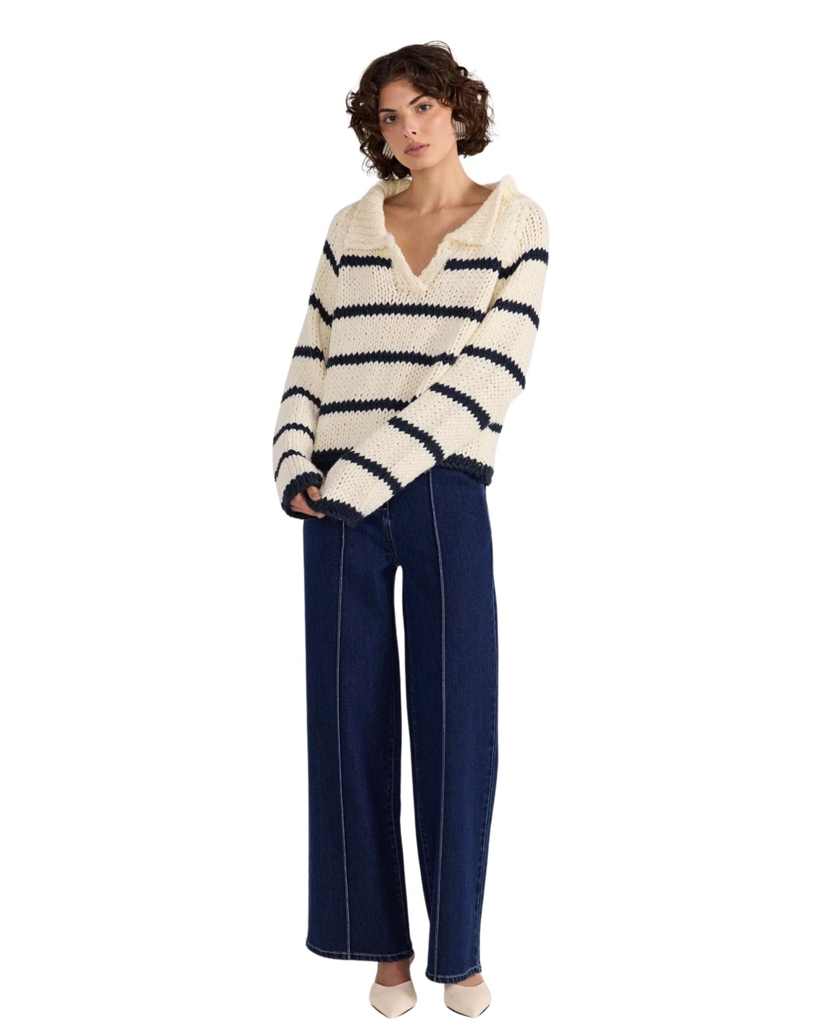 Staple the label Womens Frankie Stripe Jumper - Cream I Navy
