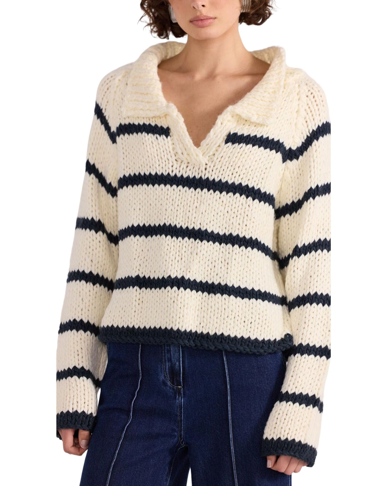 Staple the label Womens Frankie Stripe Jumper - Cream I Navy
