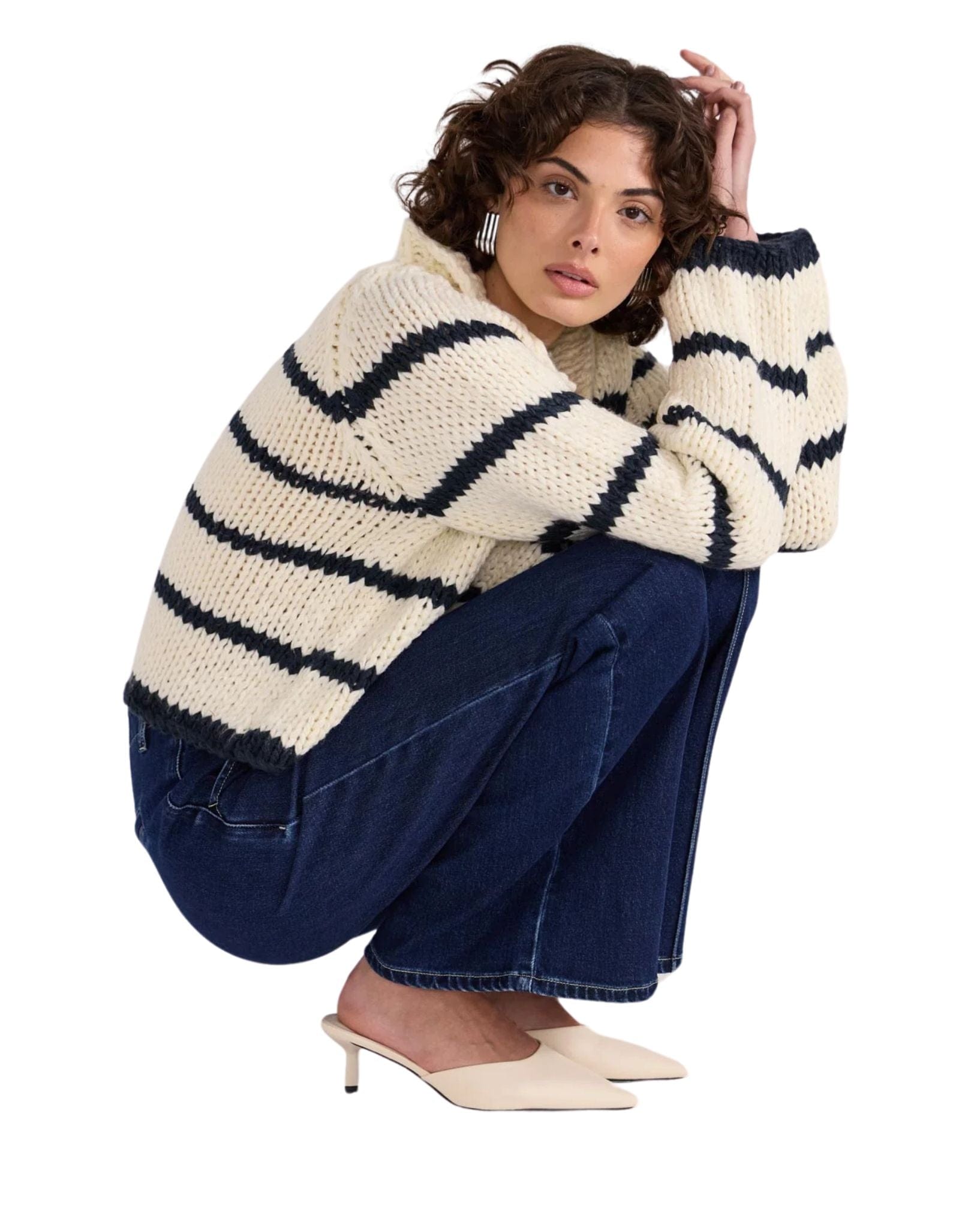 Staple the label Womens Frankie Stripe Jumper - Cream I Navy