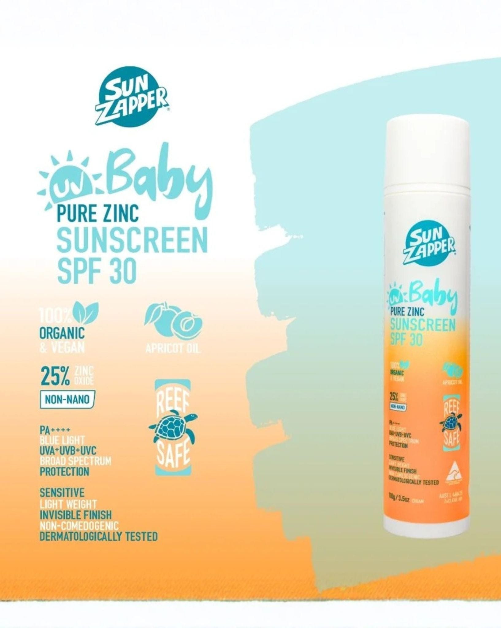 Sun Zapper Baby Pure Zinc Sunscreen SPF 30 Air Pump 100g