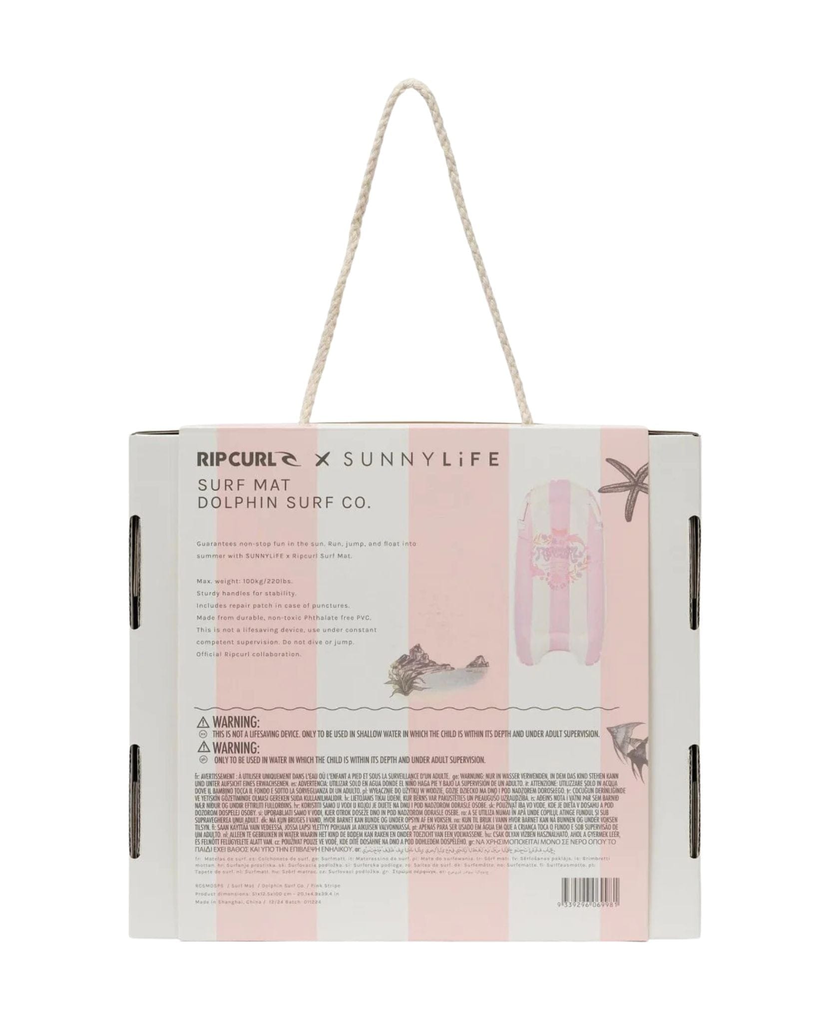 SunnyLife Kids Surf Mat Dolphin Surf Co Pink Stripe