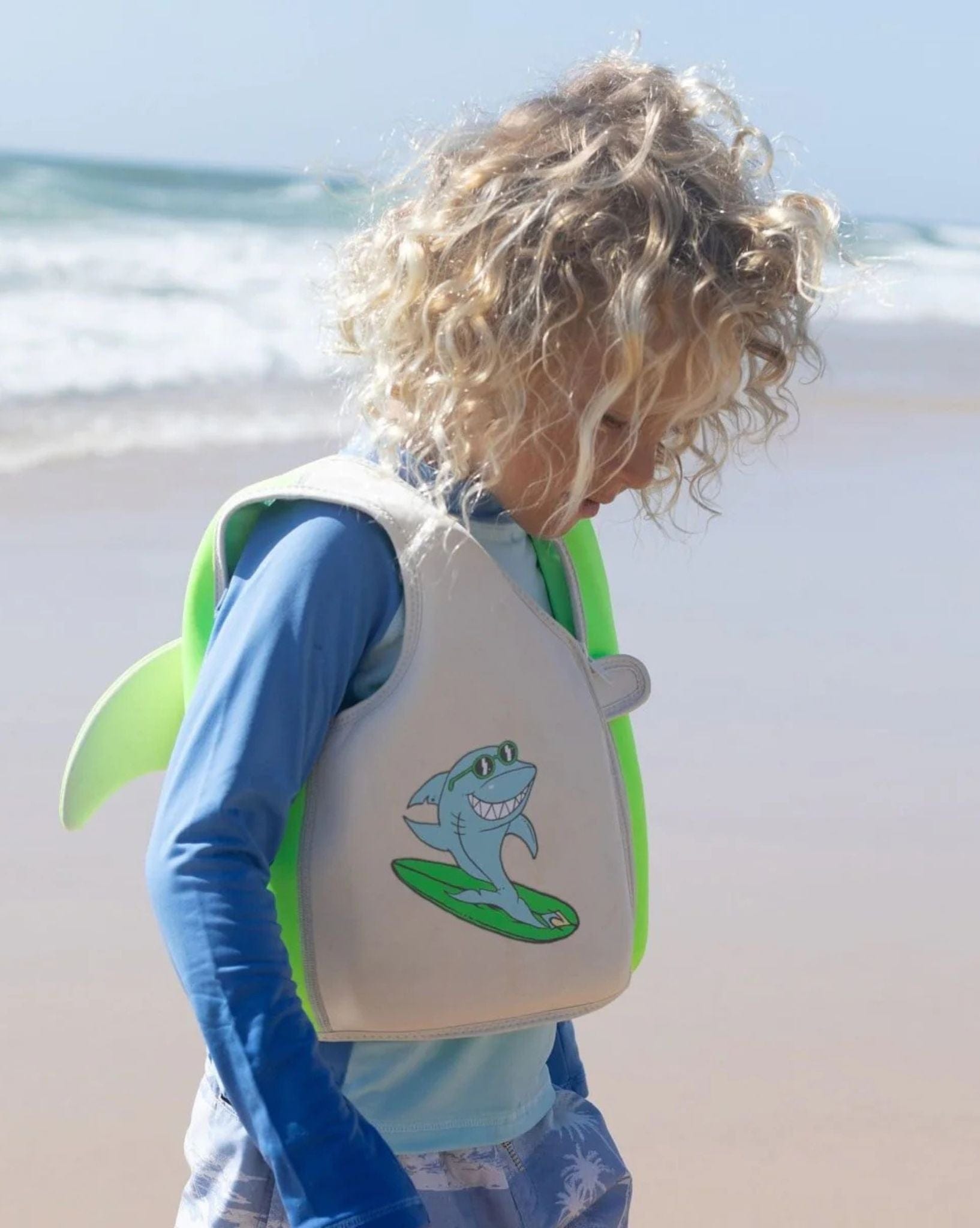 SunnyLife Kids Swim Vest 3-6 Shred Shark Green