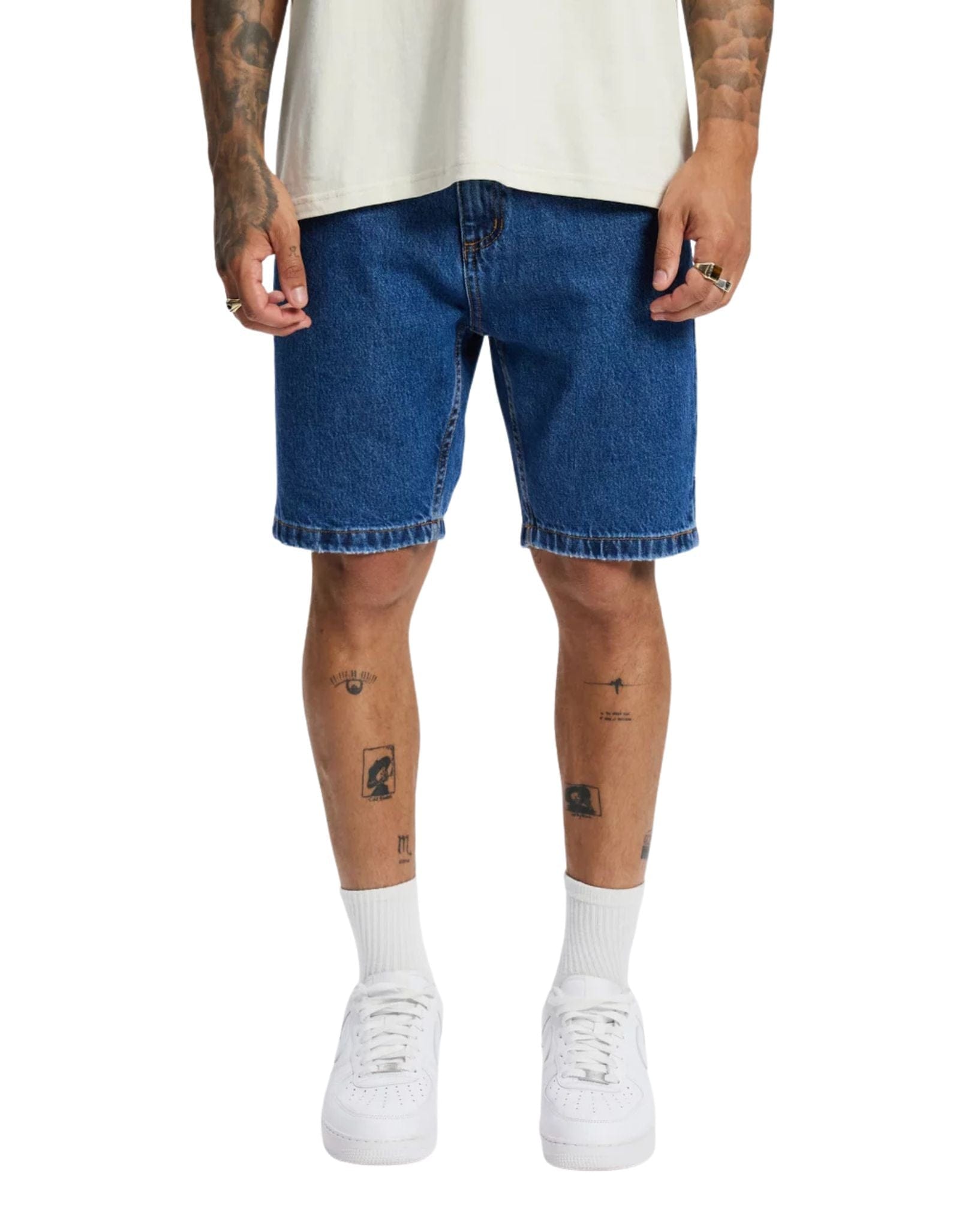 Thrills Chopped Hem Slim Straight Denim Short - Deep Vintage Blue