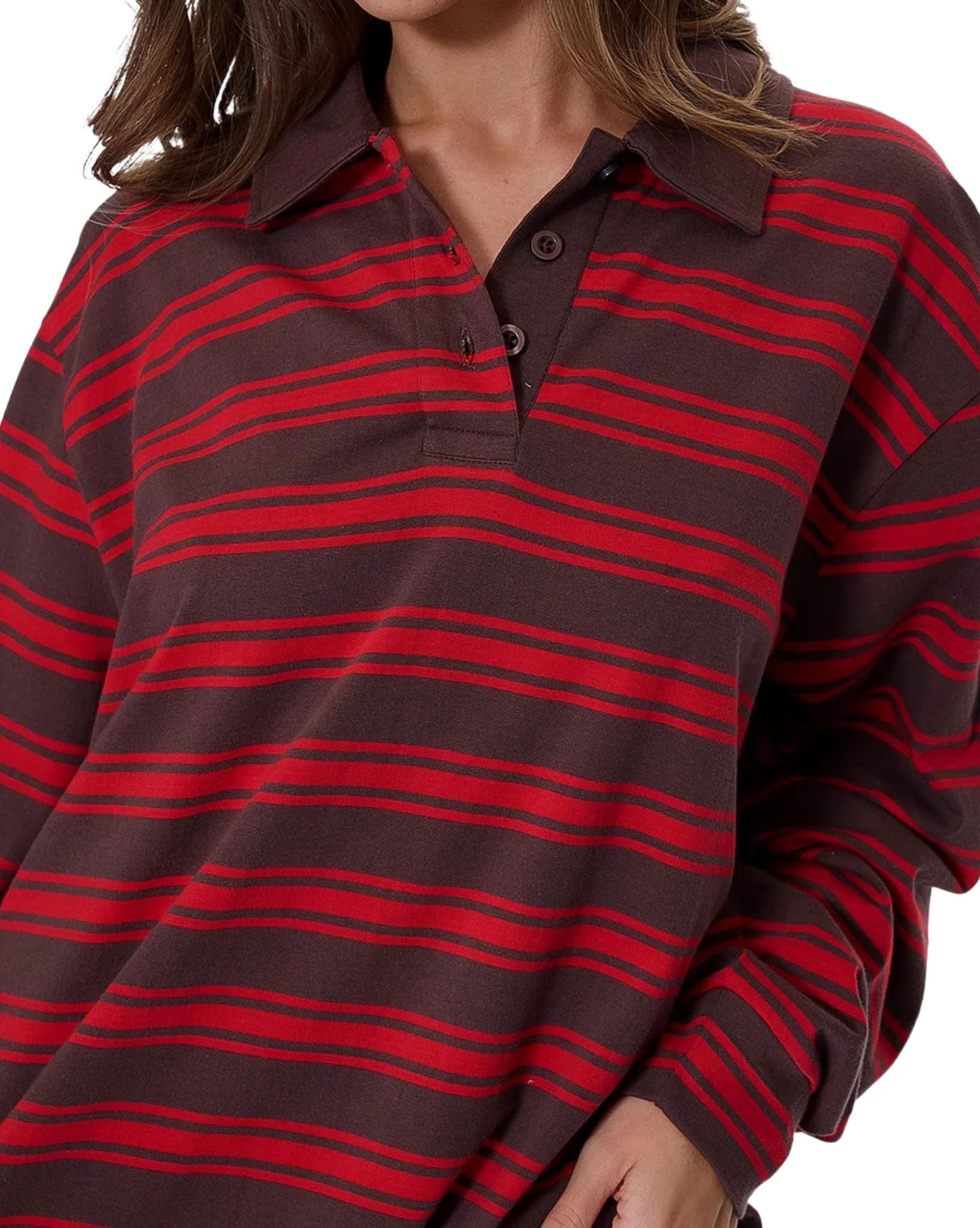 Thrills Conditions Apply Stripe Long Sleeve Polo