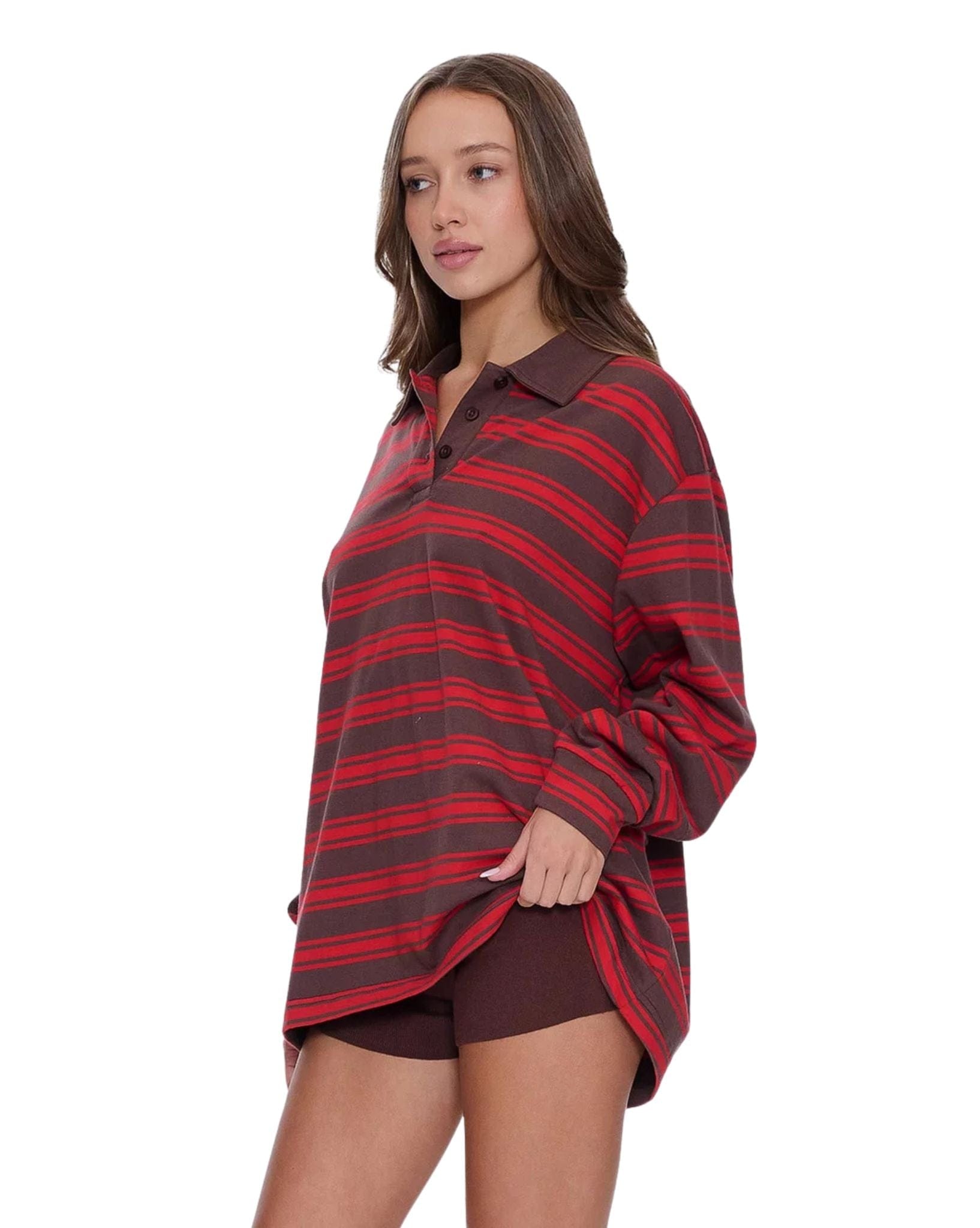 Thrills Conditions Apply Stripe Long Sleeve Polo