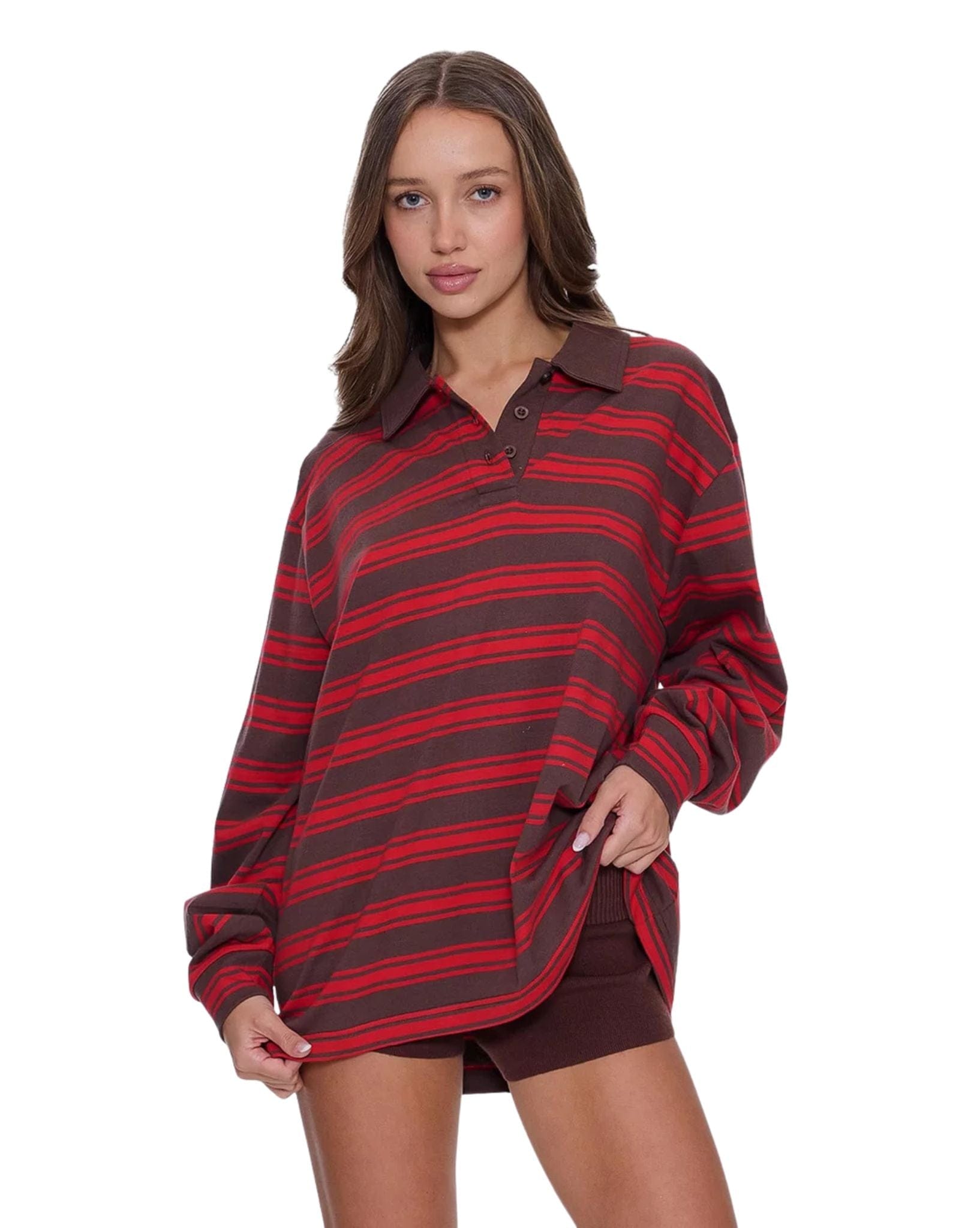 Thrills Conditions Apply Stripe Long Sleeve Polo