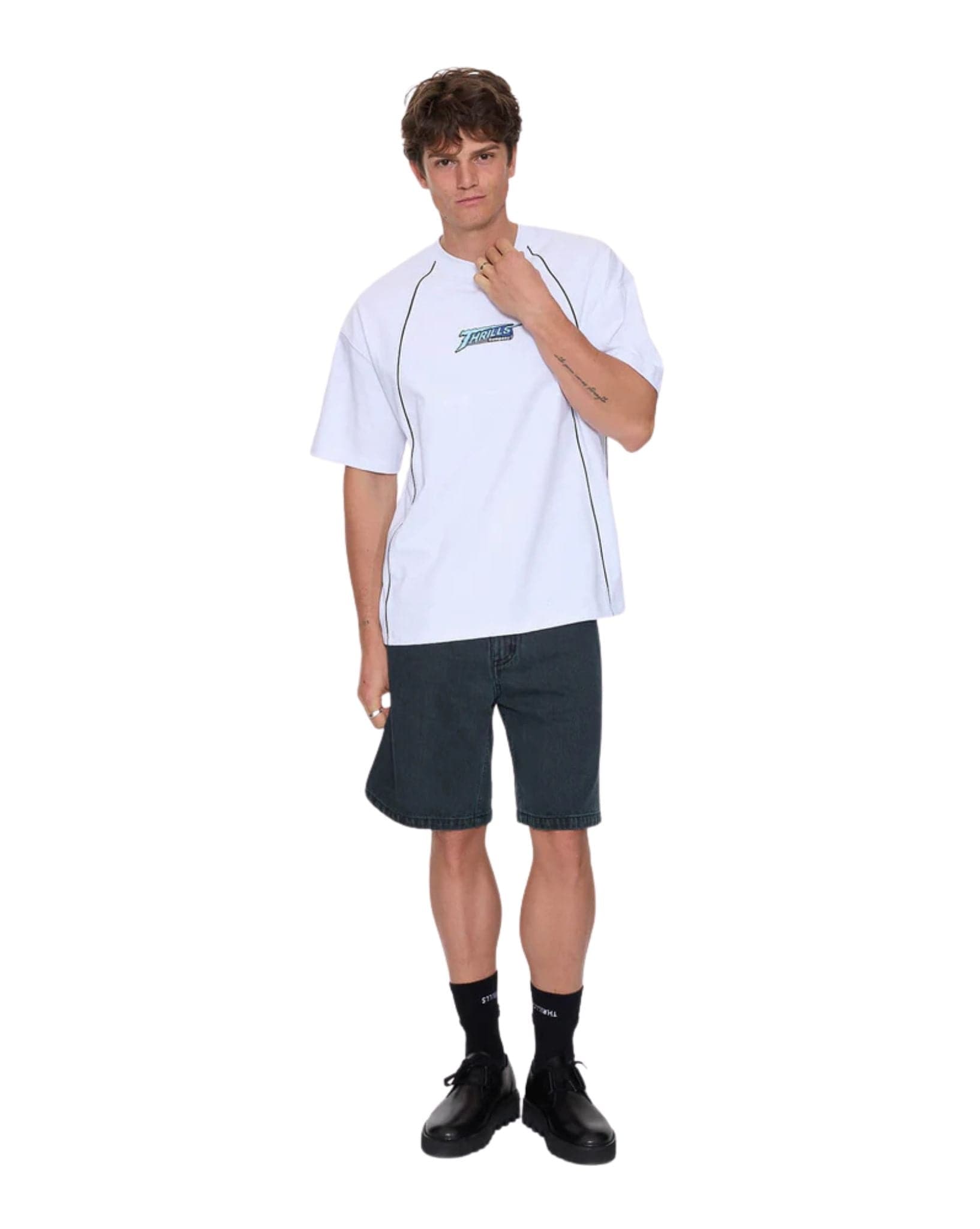 Thrills Heavy Voltage Box Fit Oversize Cropped Piping Tee