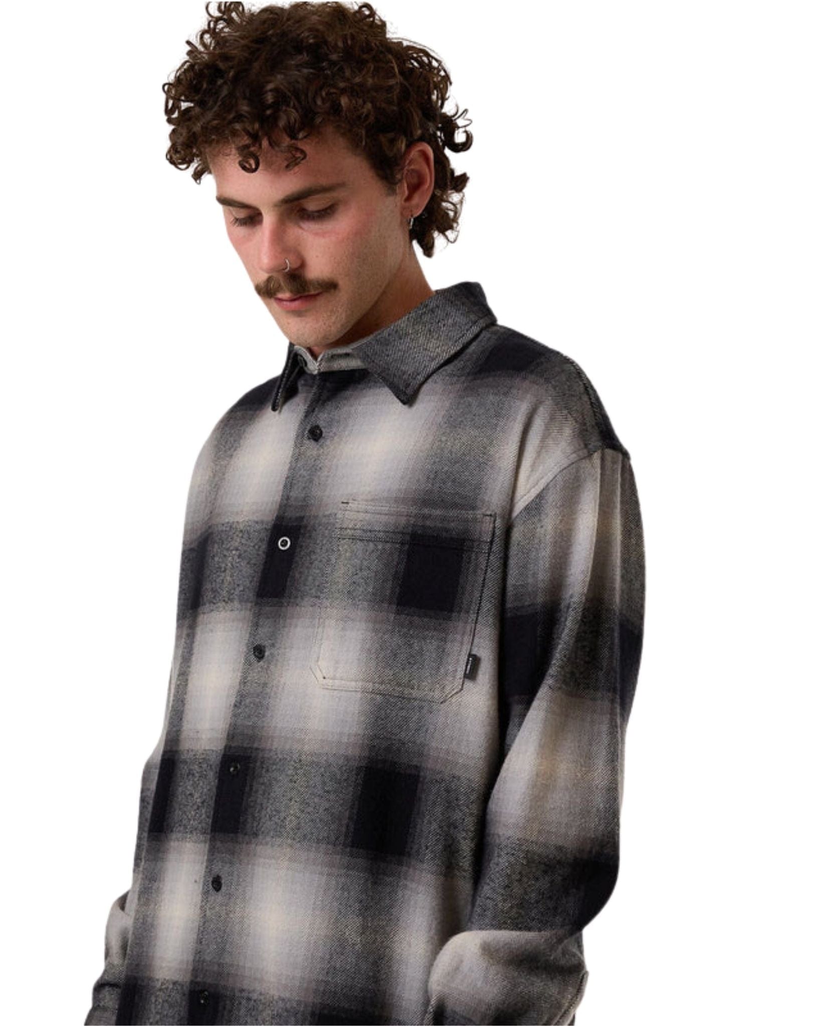 Thrills Mens Barrio Long Sleeve Flannel Shirt - Black