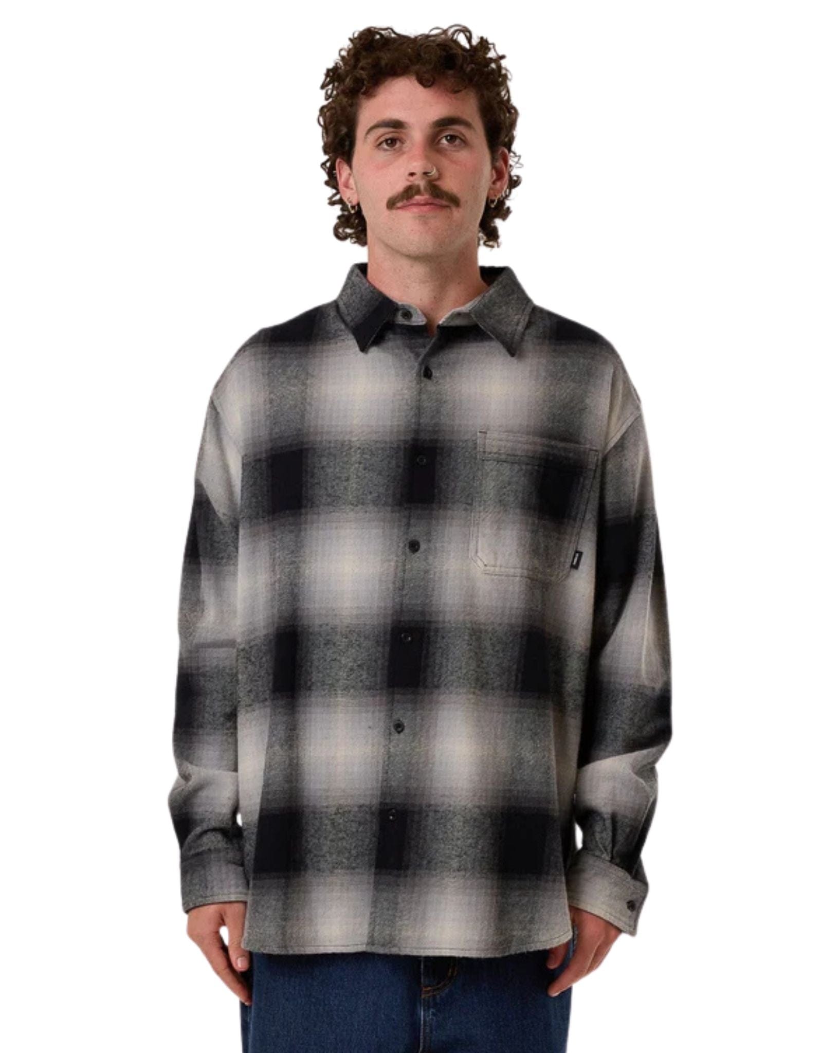 Thrills Mens Barrio Long Sleeve Flannel Shirt - Black