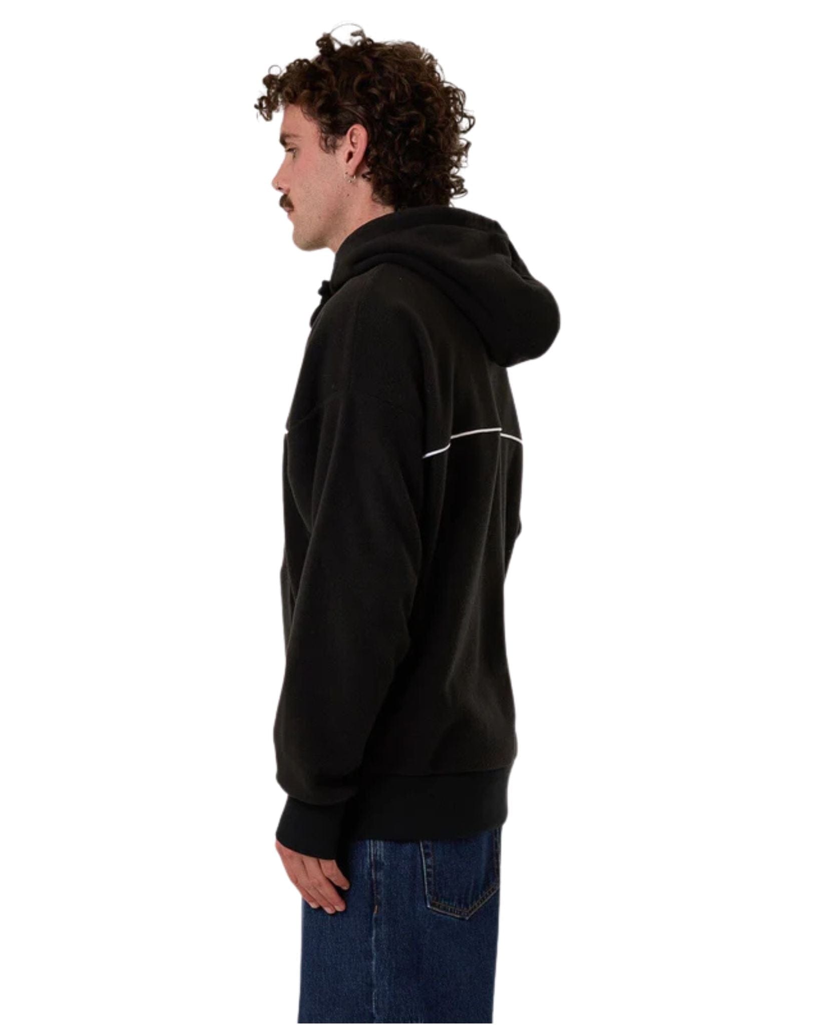 Thrills Mens Hazed Slouch Hood Polar Fleece - Black