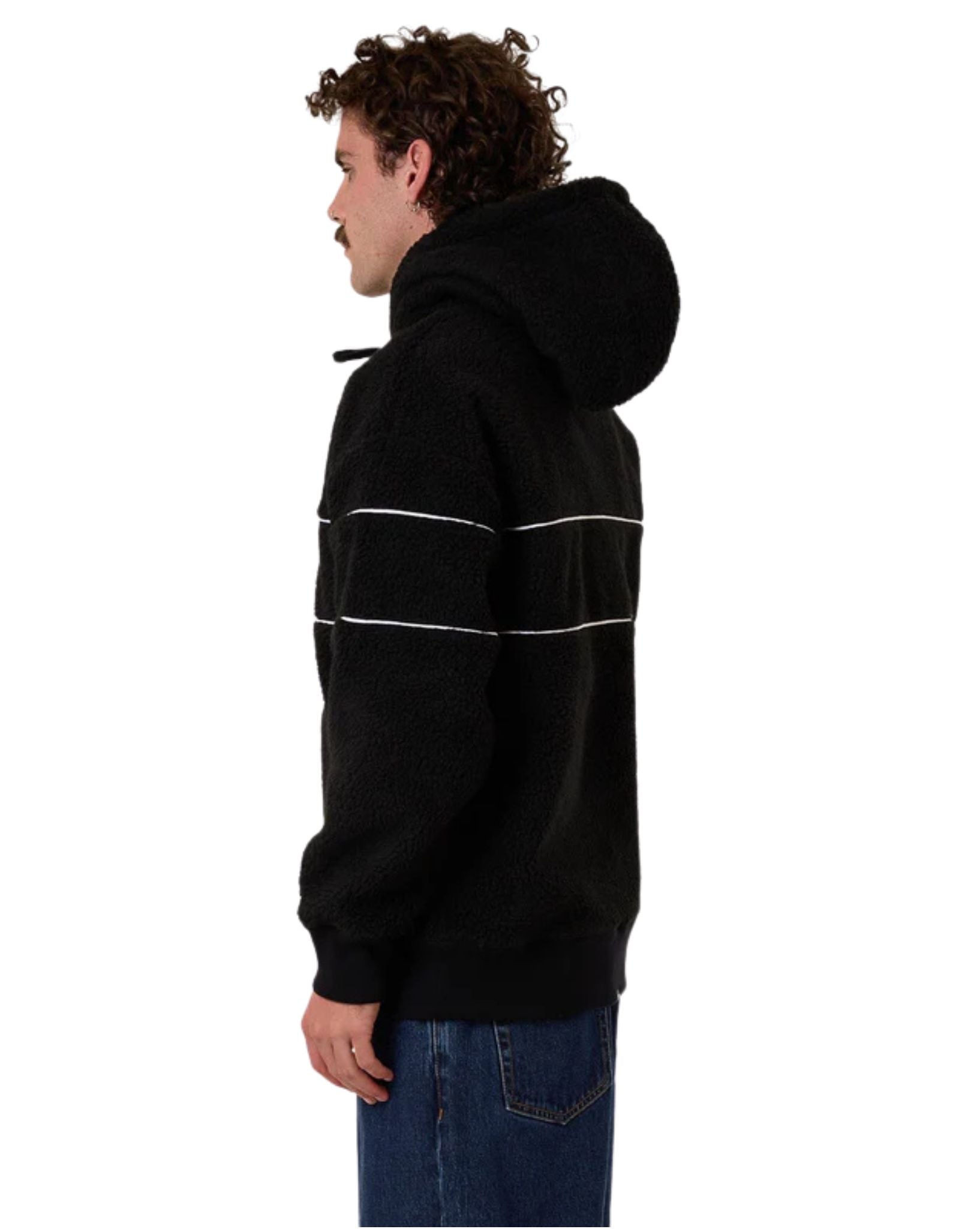 Thrills Mens Hazed Slouch Hood Polar Fleece - Black