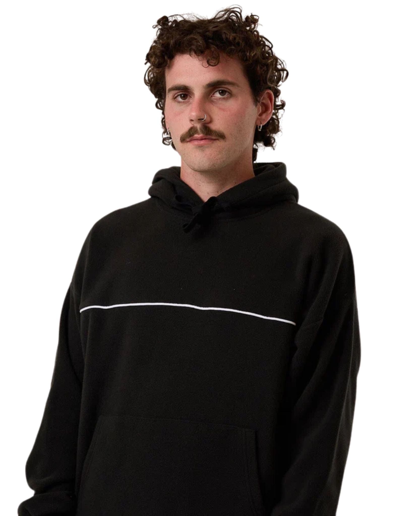 Thrills Mens Hazed Slouch Hood Polar Fleece - Black